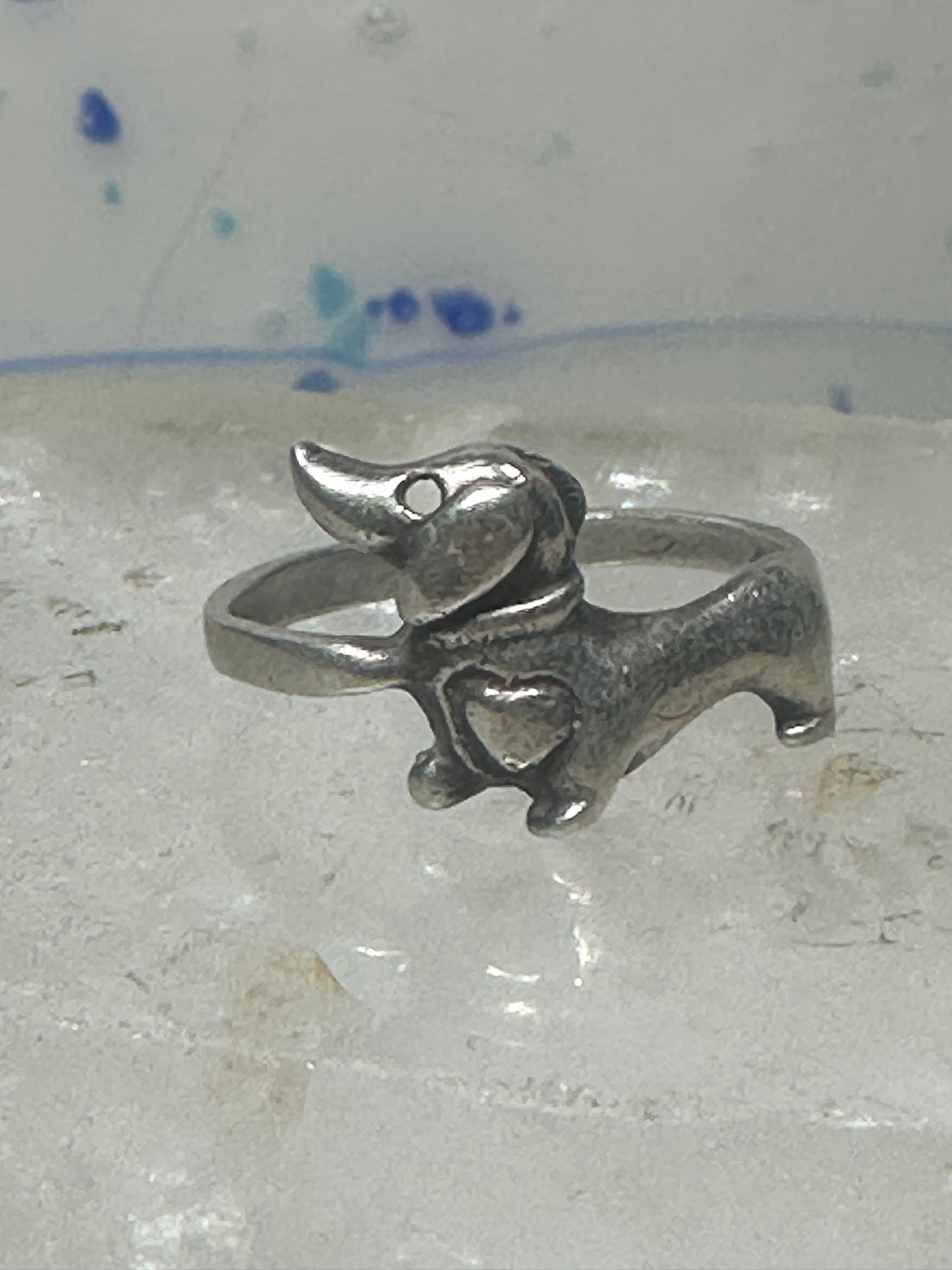 Mini Dachshund Ring heart love dog band sterling silver size 7.75 girls women