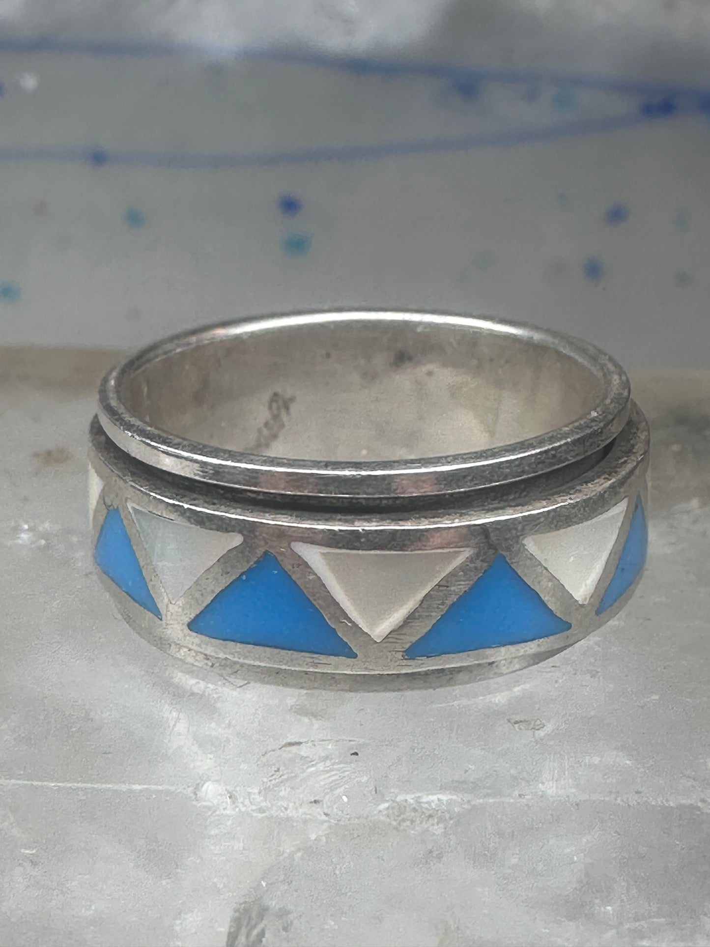 Turquoise Spinner ring size 11.50 wedding band mop terling silver women men