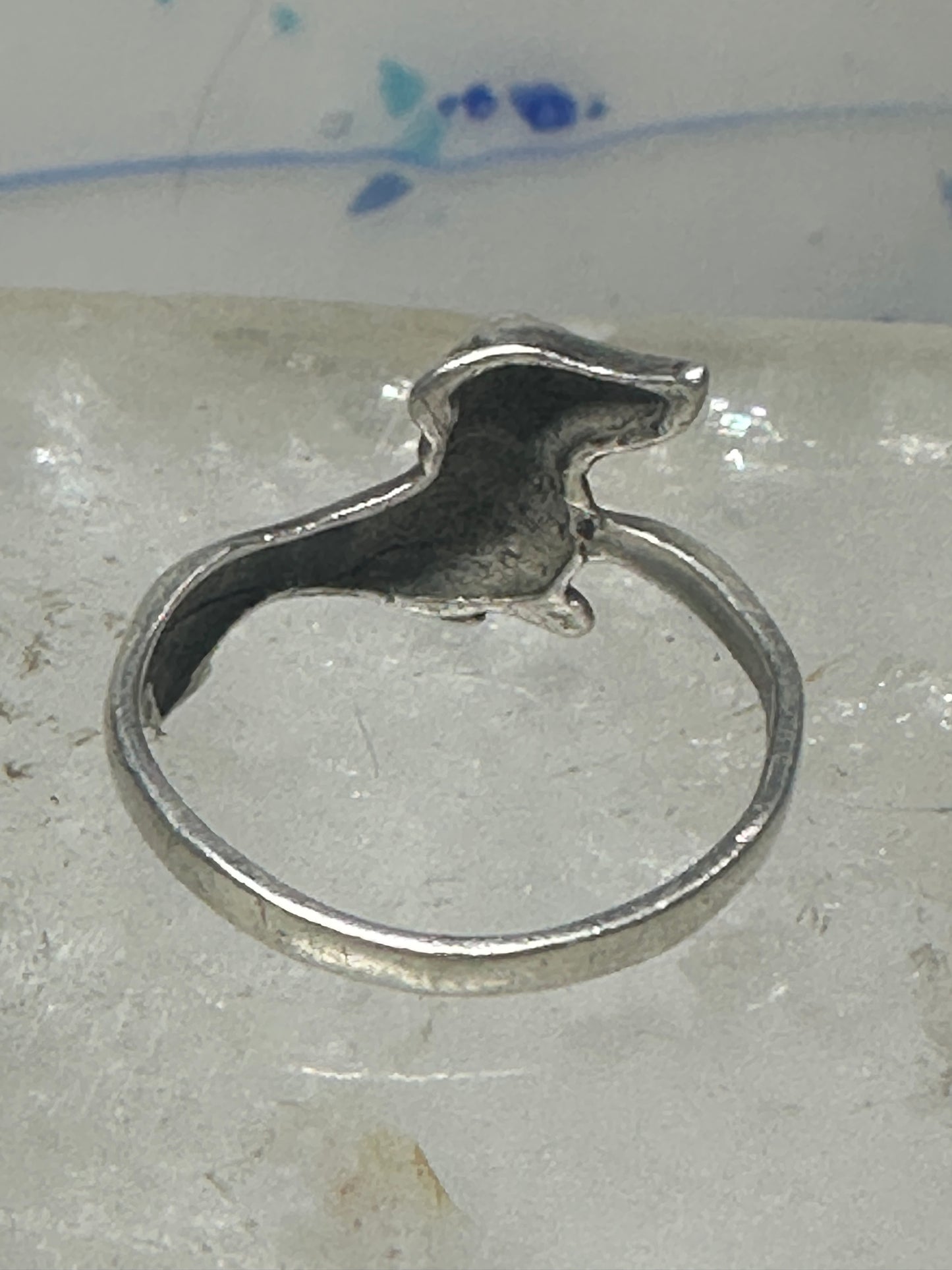 Mini Dachshund Ring heart love dog band sterling silver size 7.75 girls women