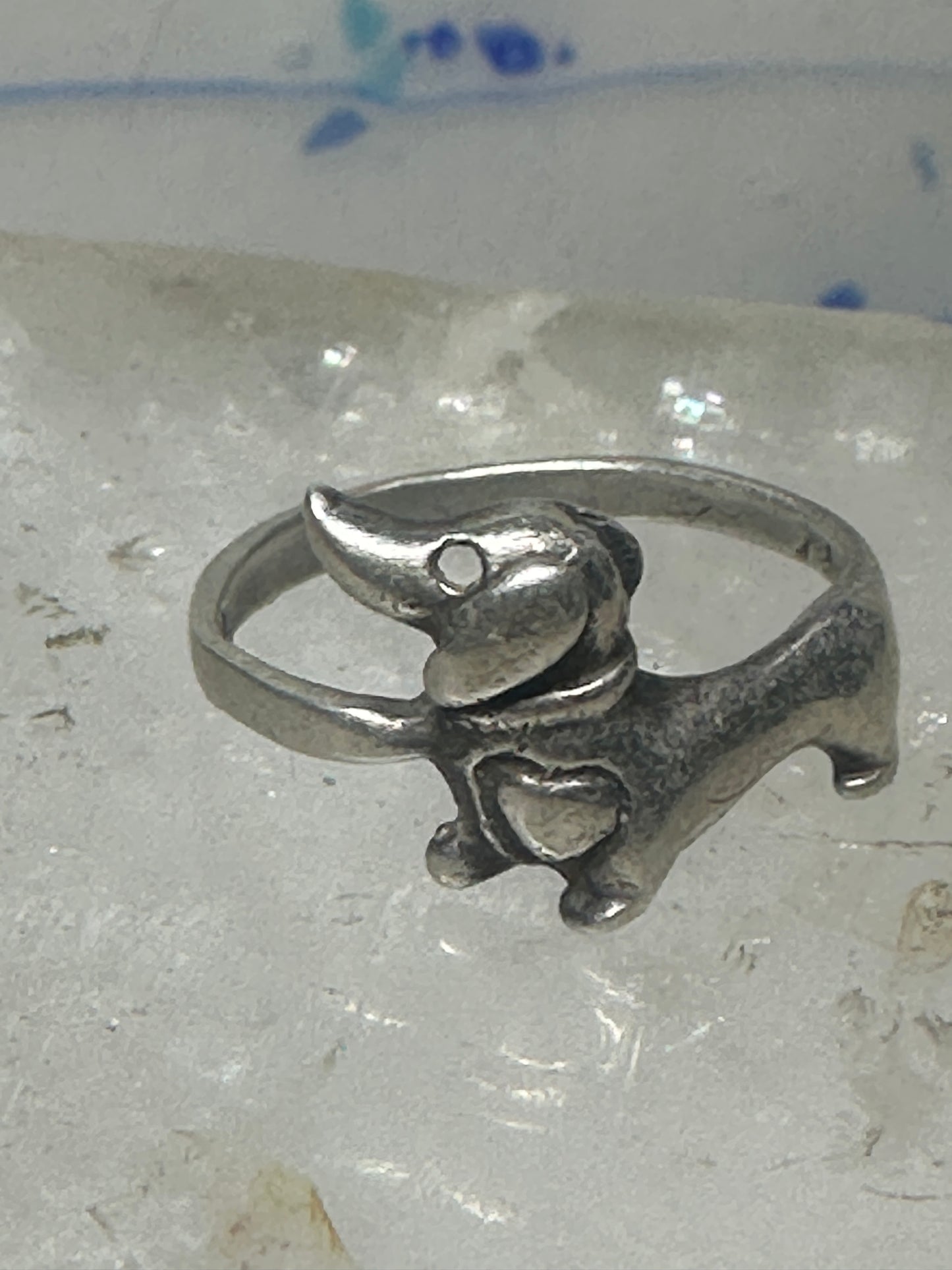 Mini Dachshund Ring heart love dog band sterling silver size 7.75 girls women