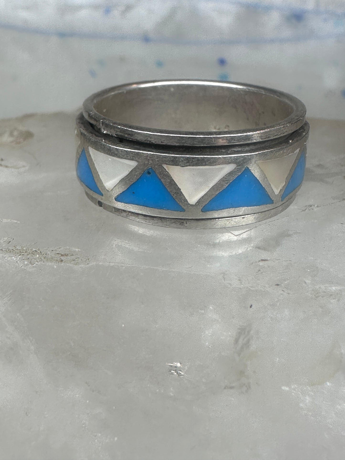 Turquoise Spinner ring size 11.50 wedding band mop terling silver women men