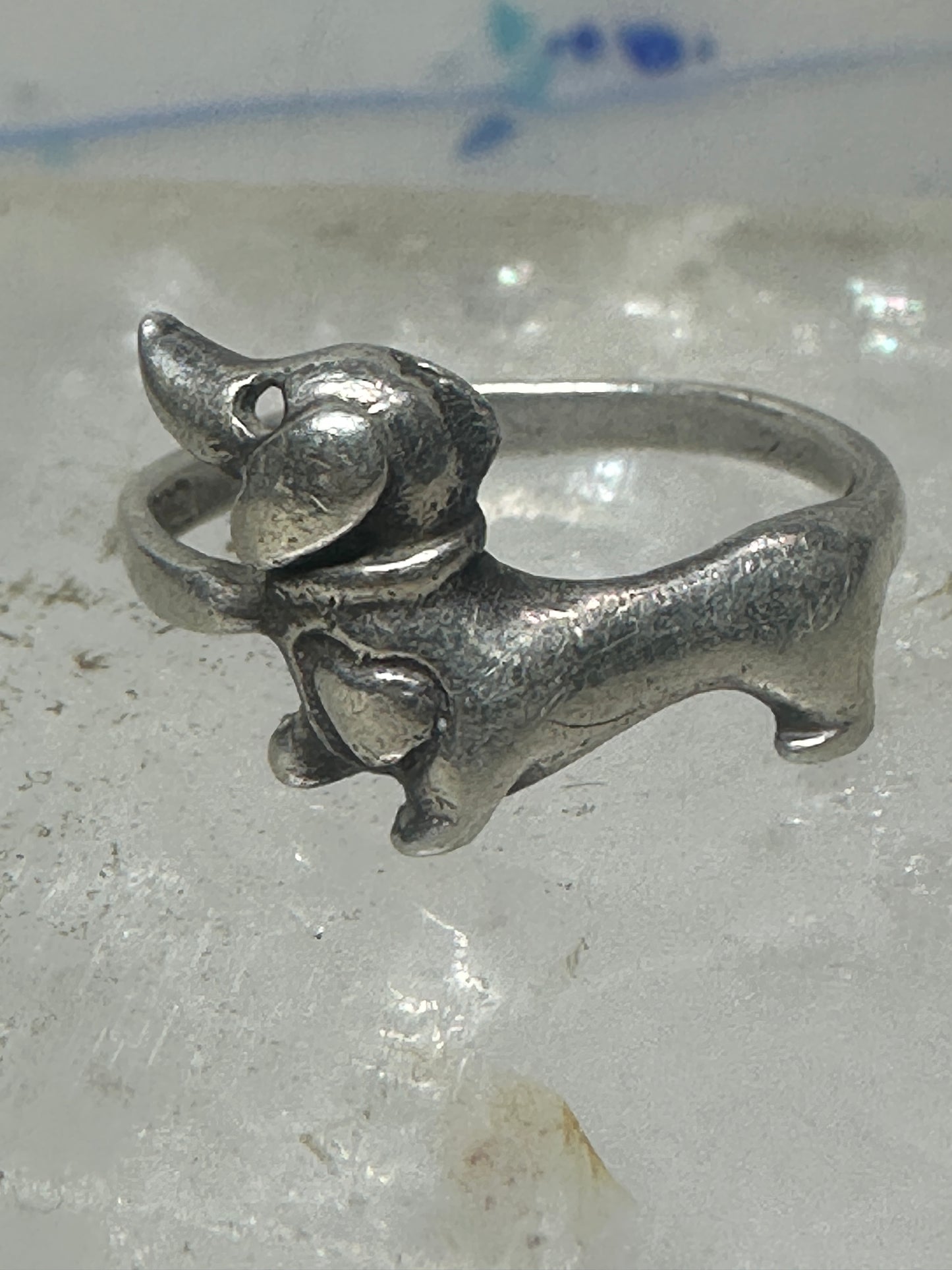 Mini Dachshund Ring heart love dog band sterling silver size 7.75 girls women