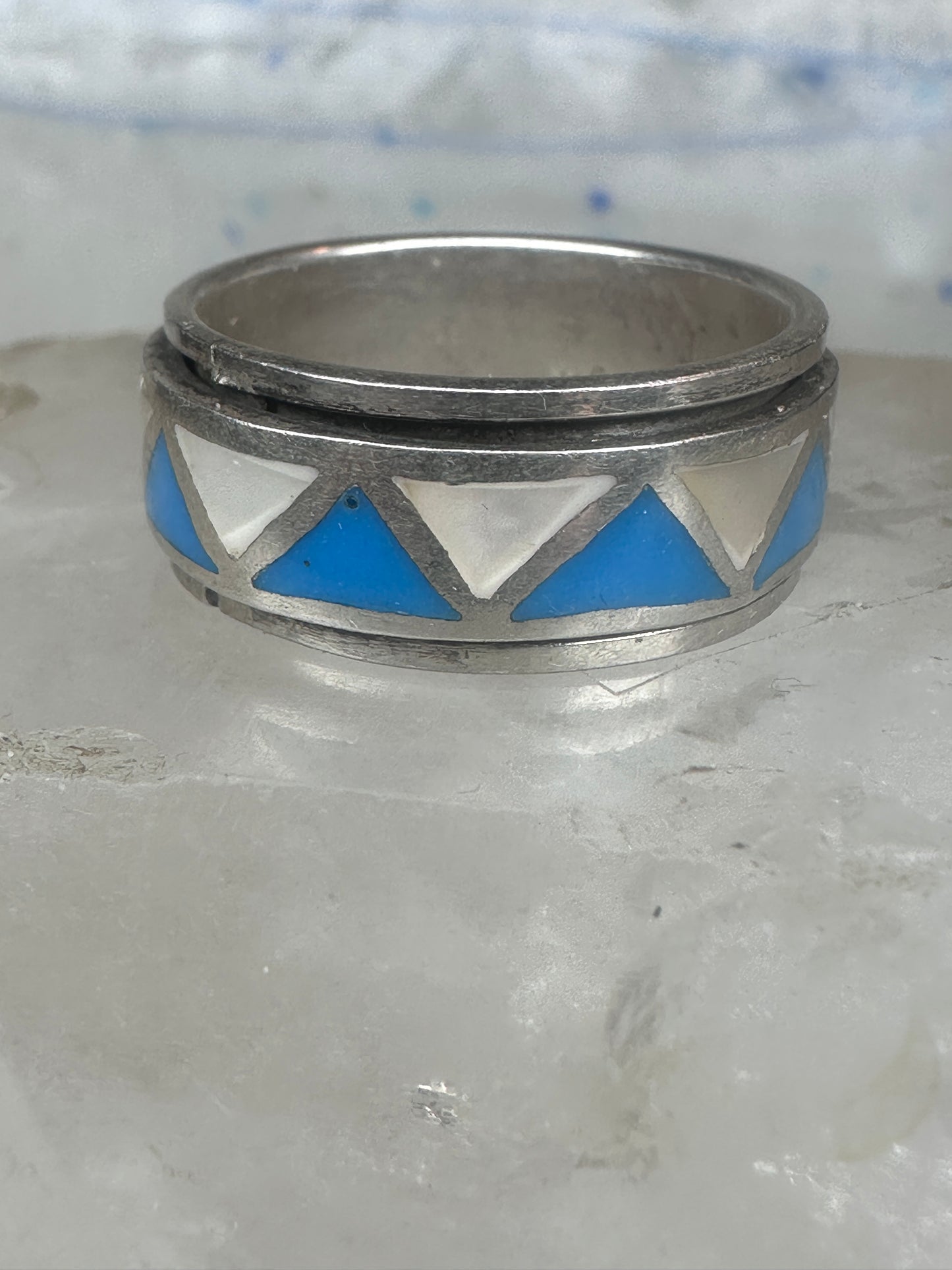 Turquoise Spinner ring size 11.50 wedding band mop terling silver women men