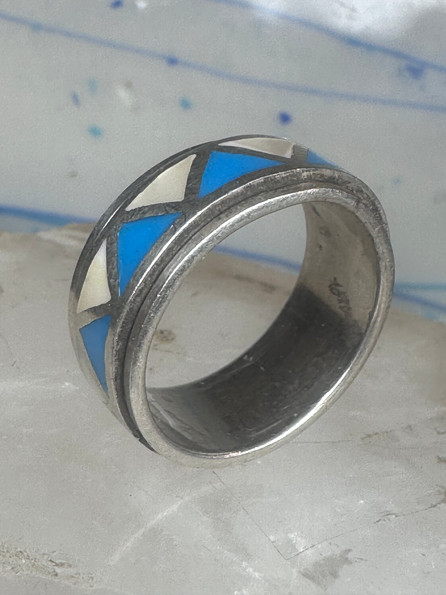 Turquoise Spinner ring size 11.50 wedding band mop terling silver women men
