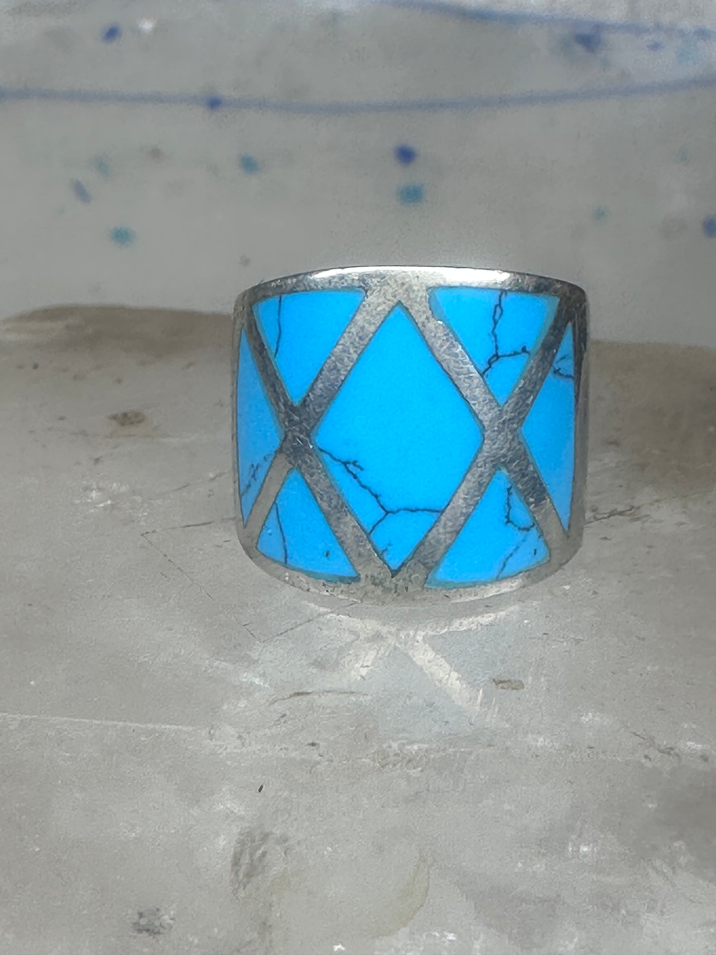Turquoise ring size 5.25 cigar band sterling silver women