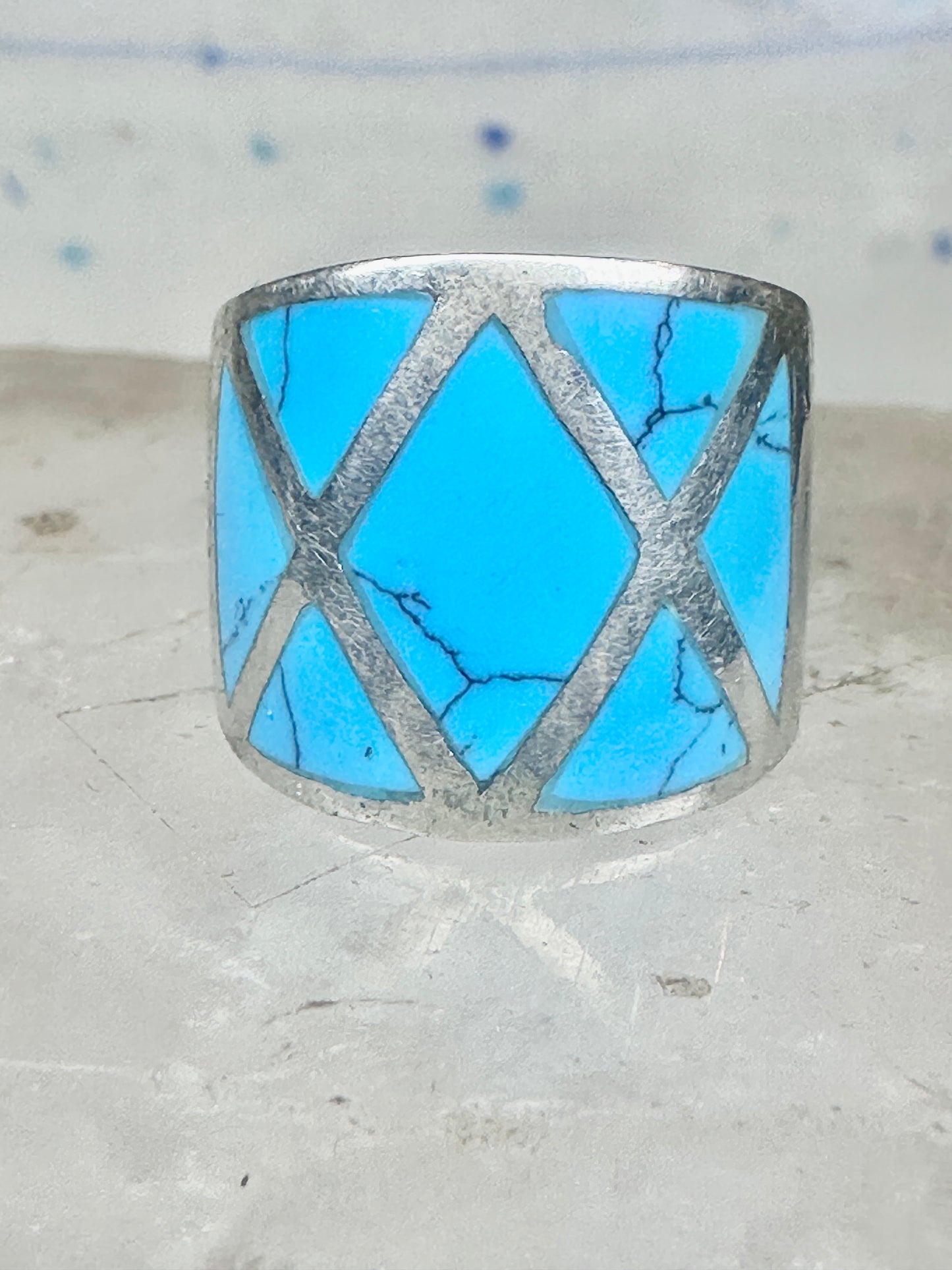 Turquoise ring size 5.25 cigar band sterling silver women