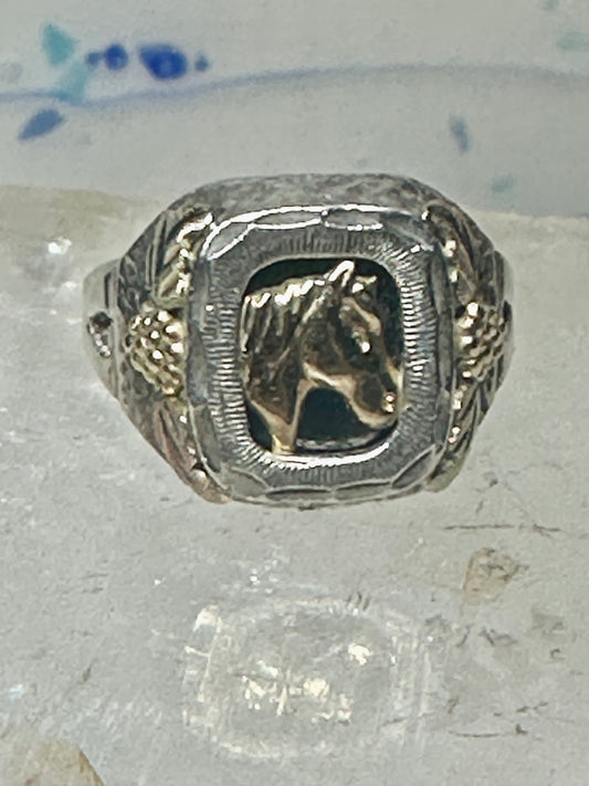 Black Hills Gold Ring onyx horse leaves cowgirl band sterling silver size 6 women