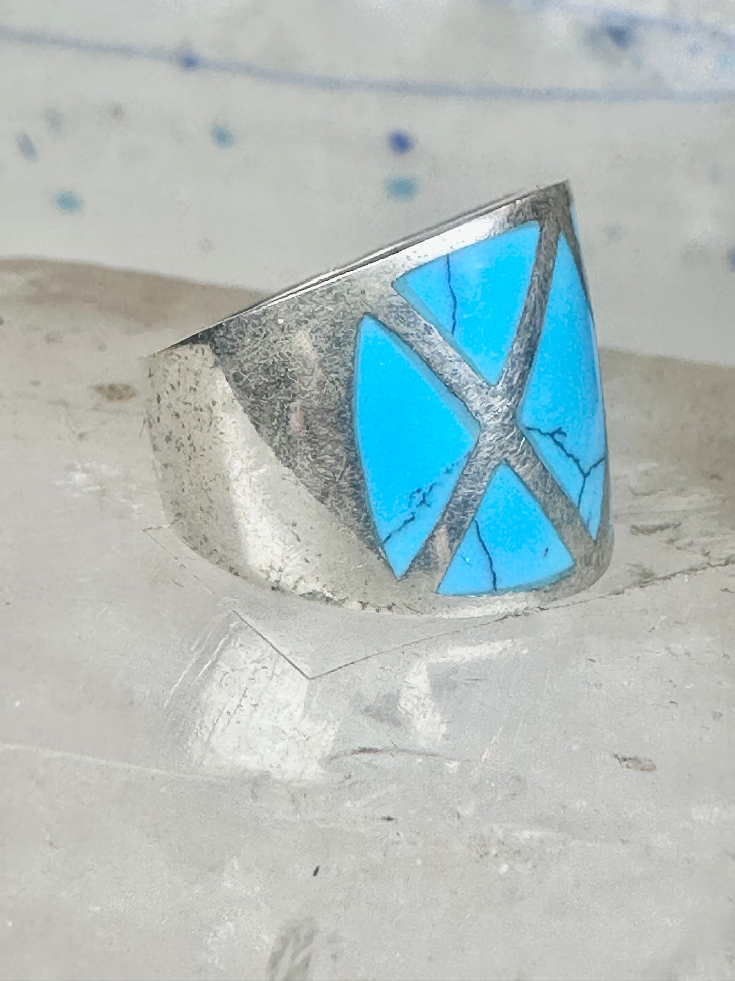 Turquoise ring size 5.25 cigar band sterling silver women