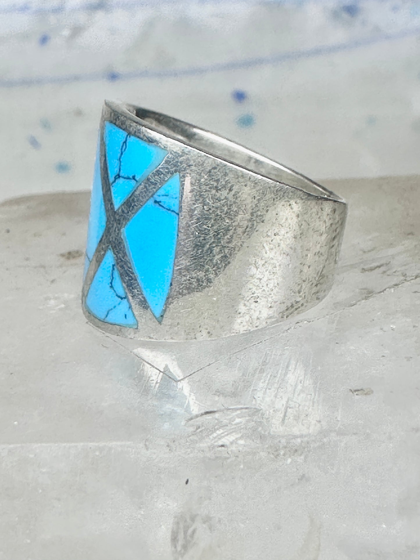 Turquoise ring size 5.25 cigar band sterling silver women