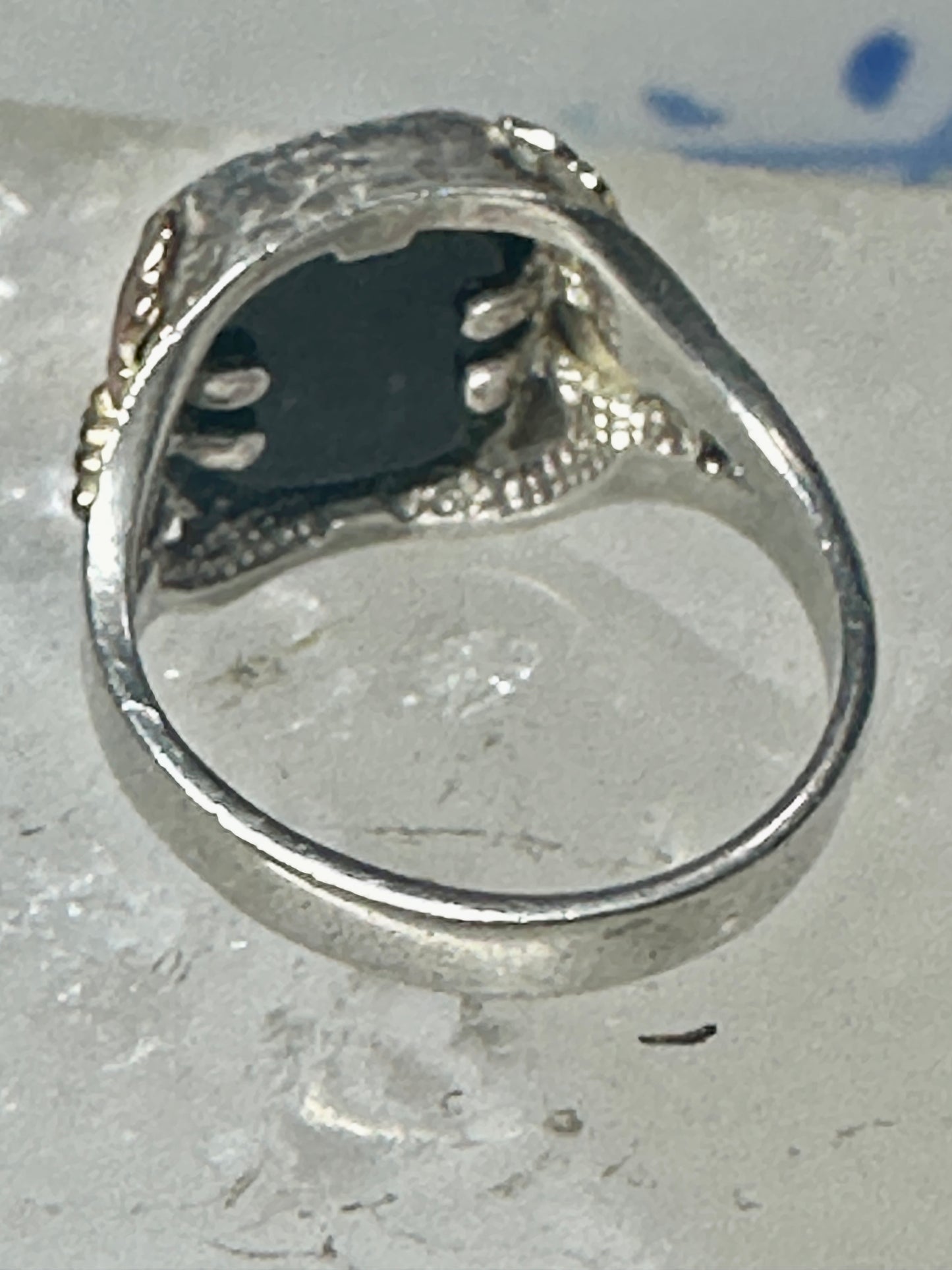 Black Hills Gold Ring onyx horse leaves cowgirl band sterling silver size 6 women