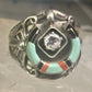Horseshoe ring turquoise onyx band signed EDE size 10 pinky sterling silver women men
