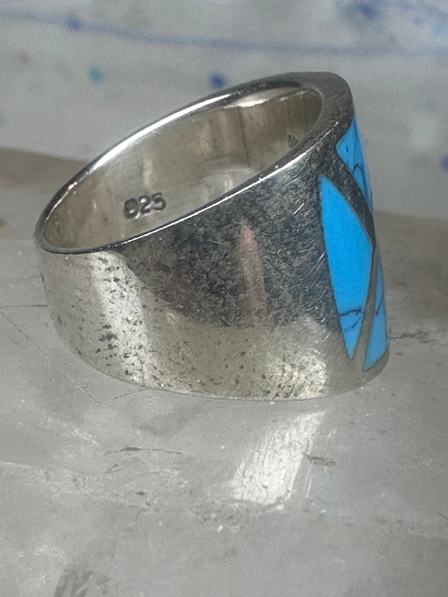 Turquoise ring size 5.25 cigar band sterling silver women