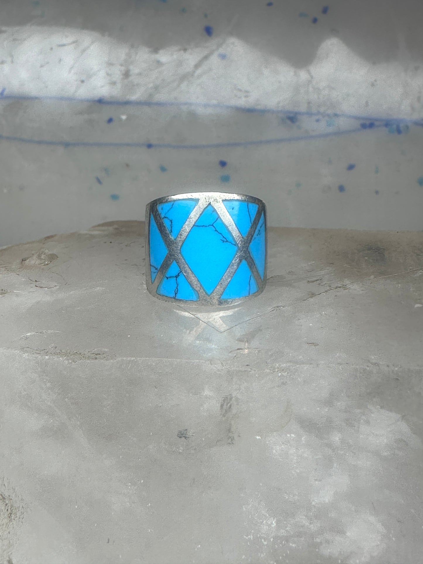 Turquoise ring size 5.25 cigar band sterling silver women