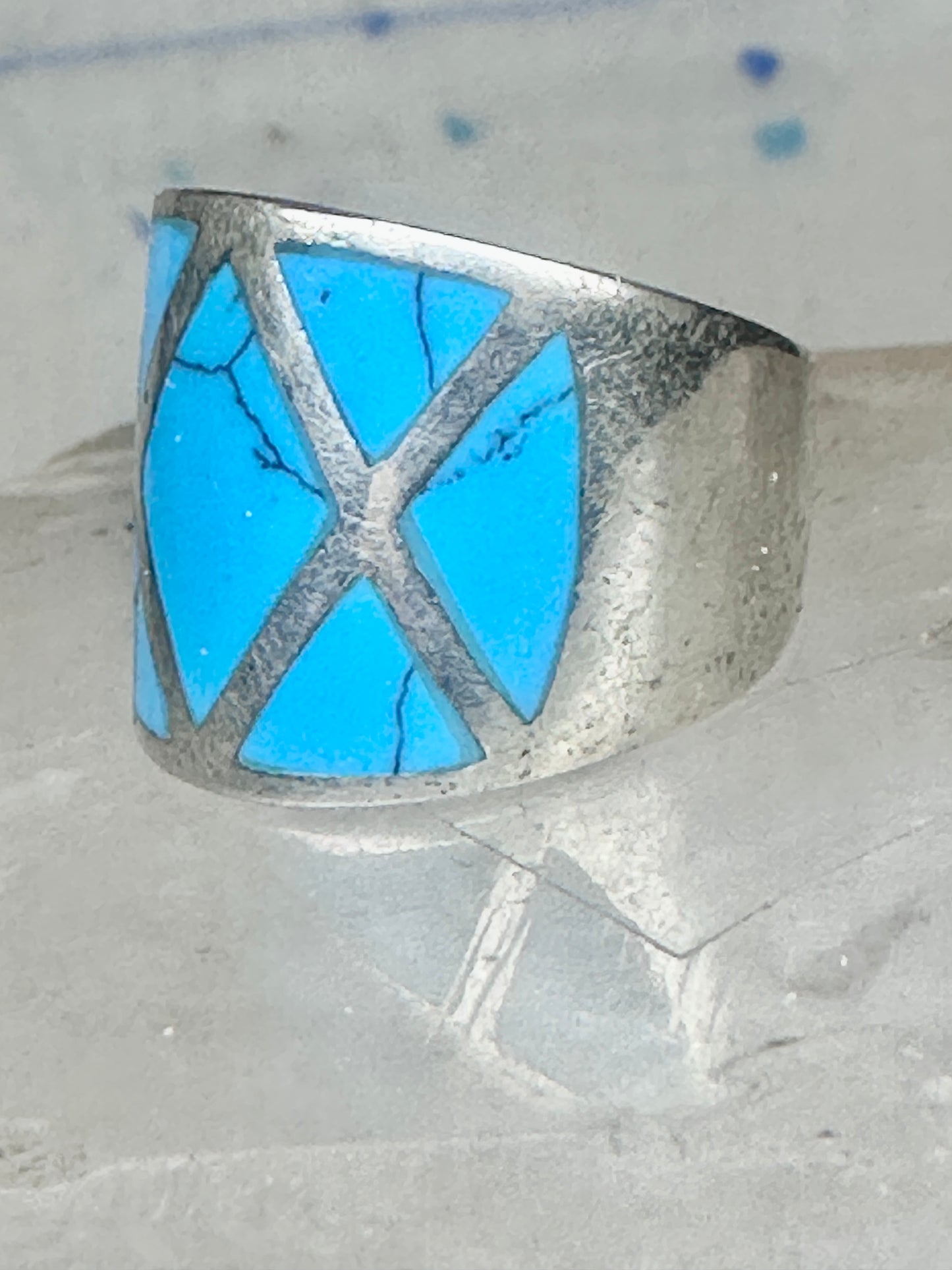 Turquoise ring size 5.25 cigar band sterling silver women