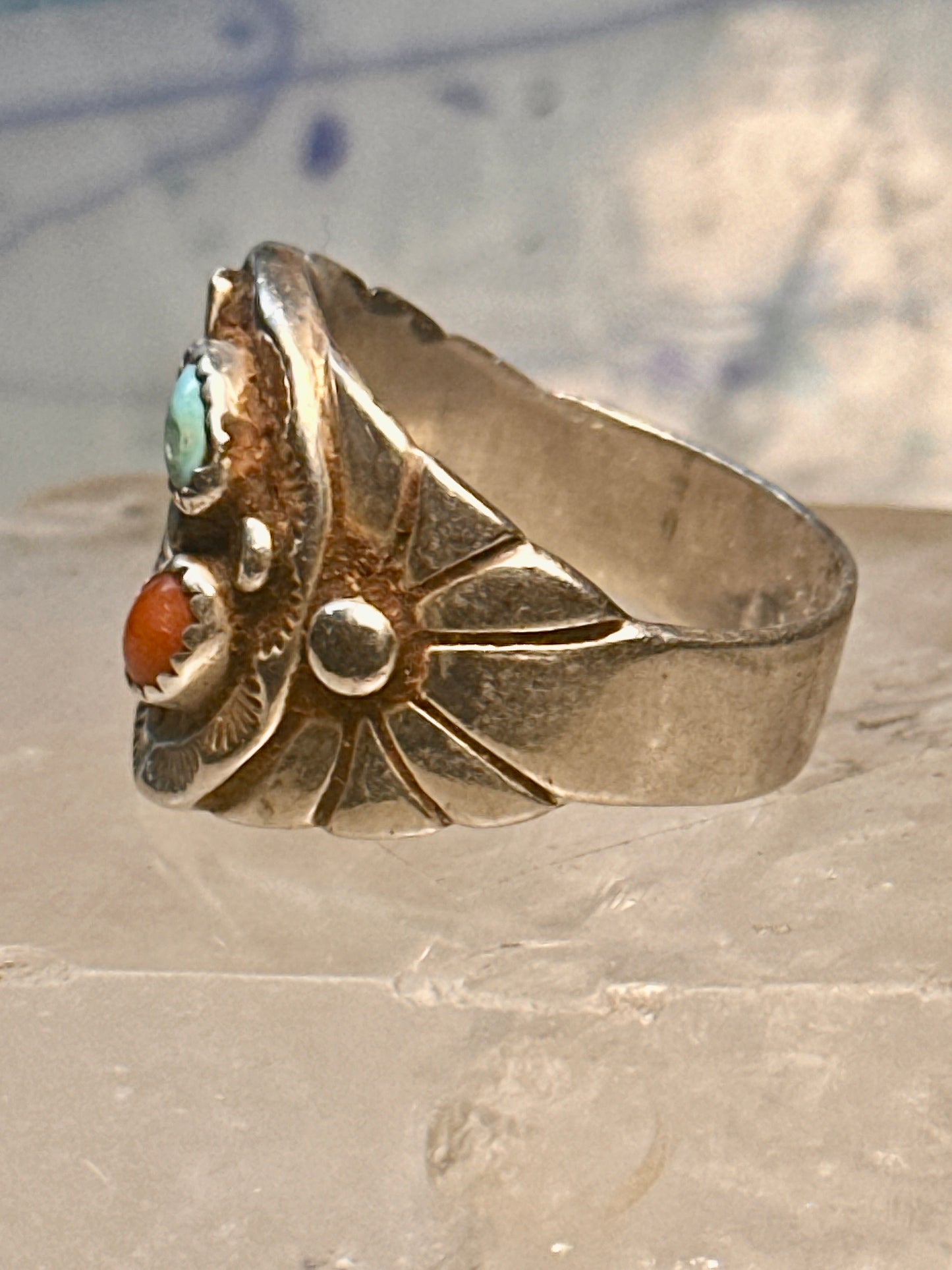 Eagle ring Navajo turquoise coral size 12.50 Sterling silver women men