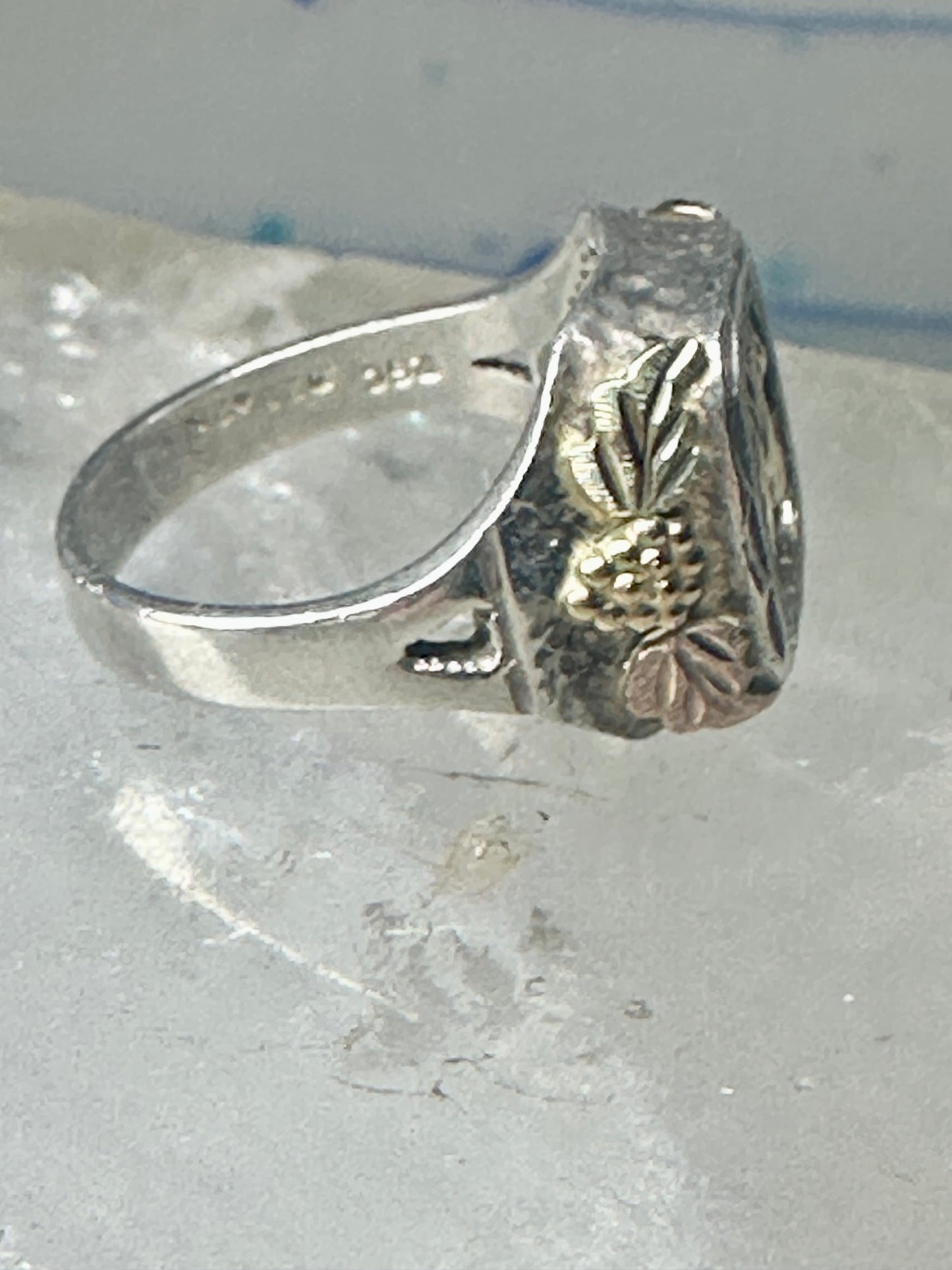 Black Hills Gold Ring onyx horse leaves cowgirl band sterling silver size 6 women