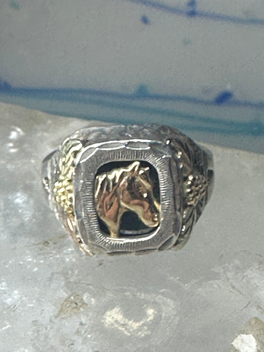 Black Hills Gold Ring onyx horse leaves cowgirl band sterling silver size 6 women
