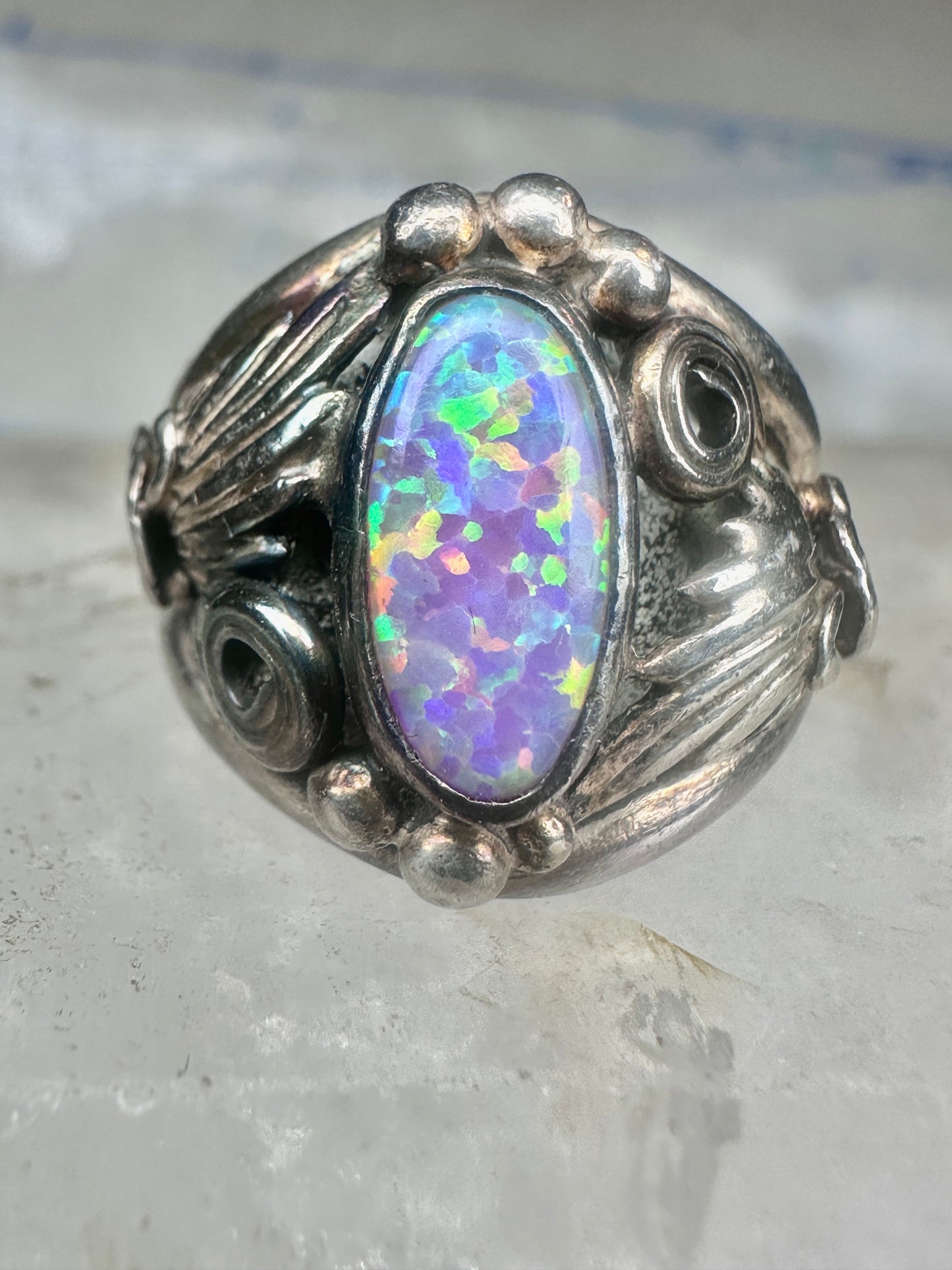 Navajo lab opal ring Nila Cook Johnson leaves band size 7  sterling silver women