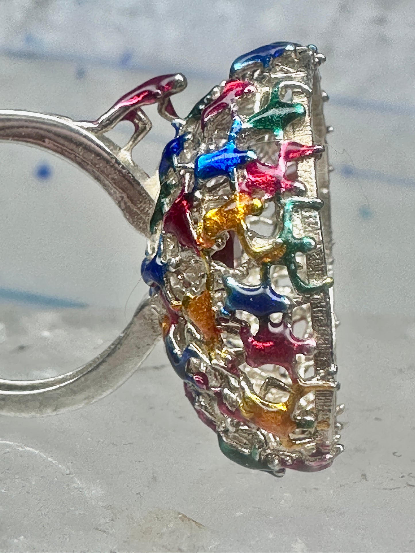 Figurative ring people climbing helping size 7.25 sterling silver women AS IS