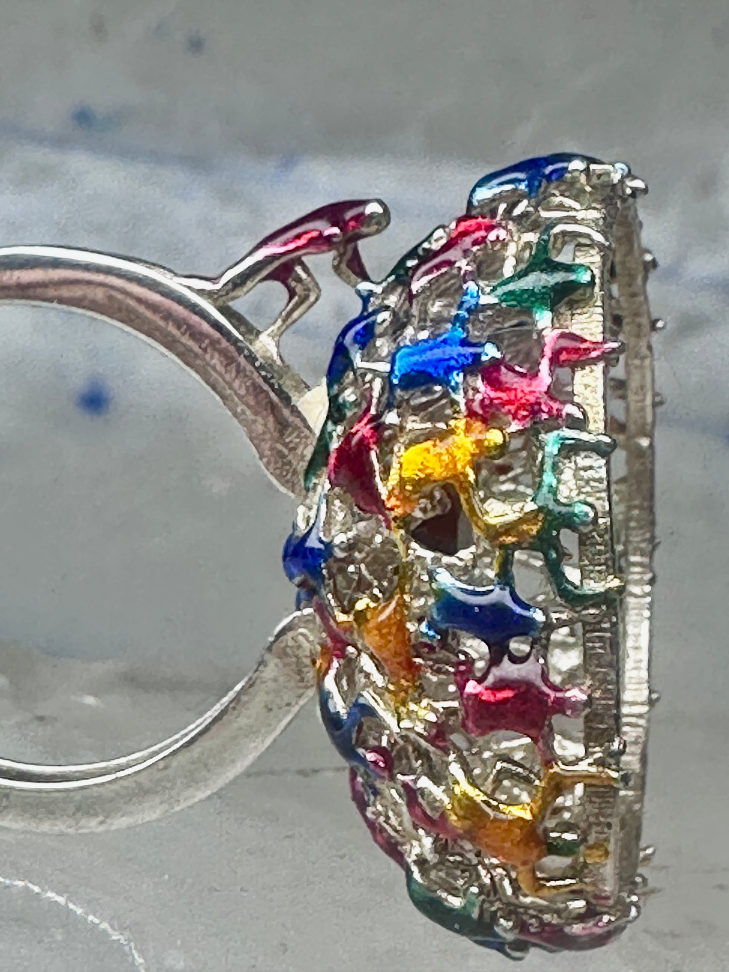 Figurative ring people climbing helping size 7.25 sterling silver women AS IS