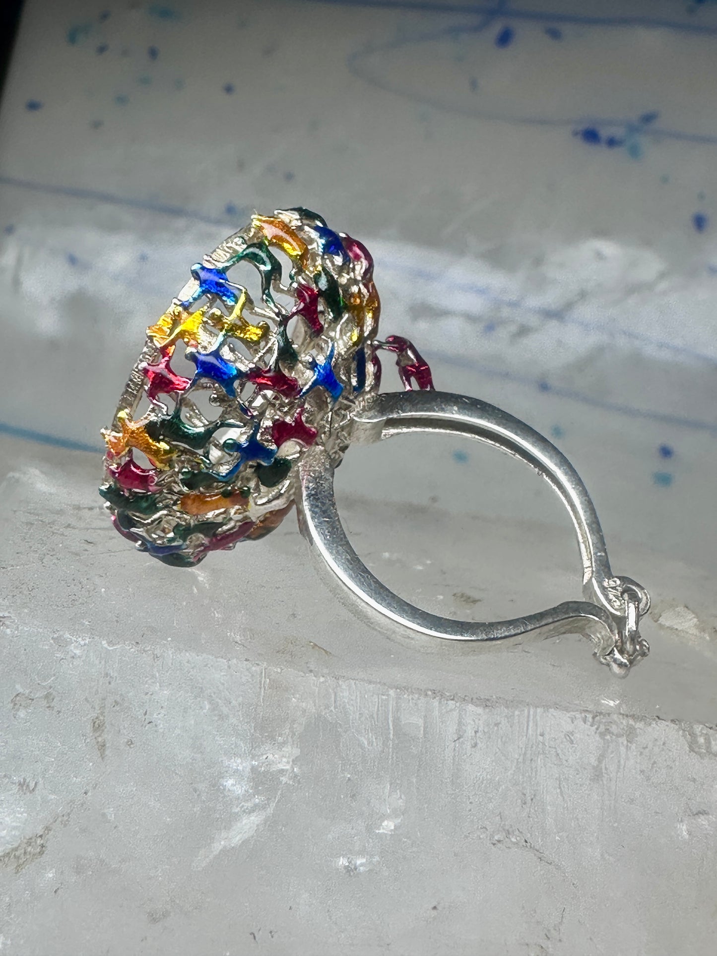 Figurative ring people climbing helping size 7.25 sterling silver women AS IS