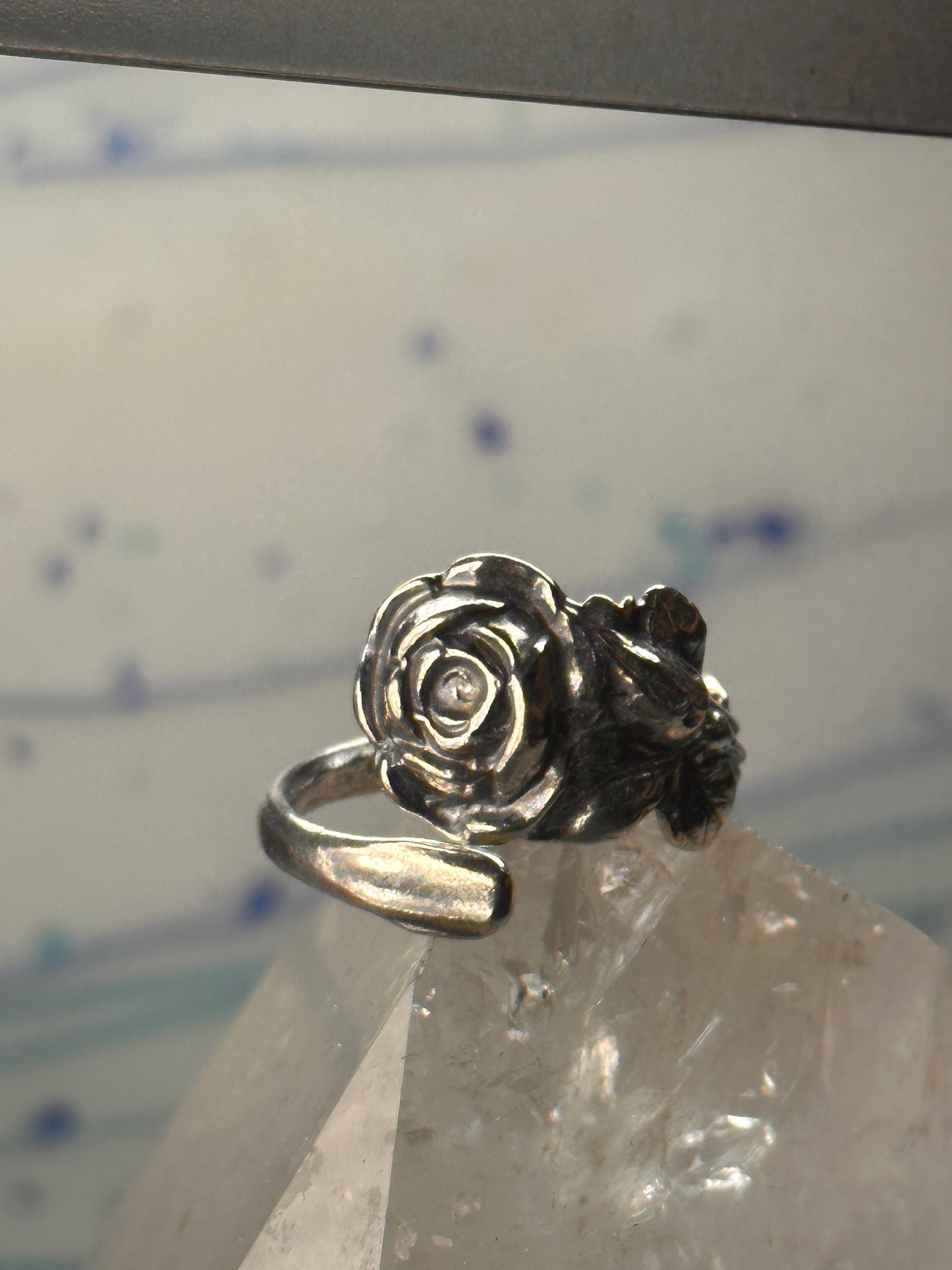 Rose  Spoon ring band size 7 leaves floral sterling silver girls women