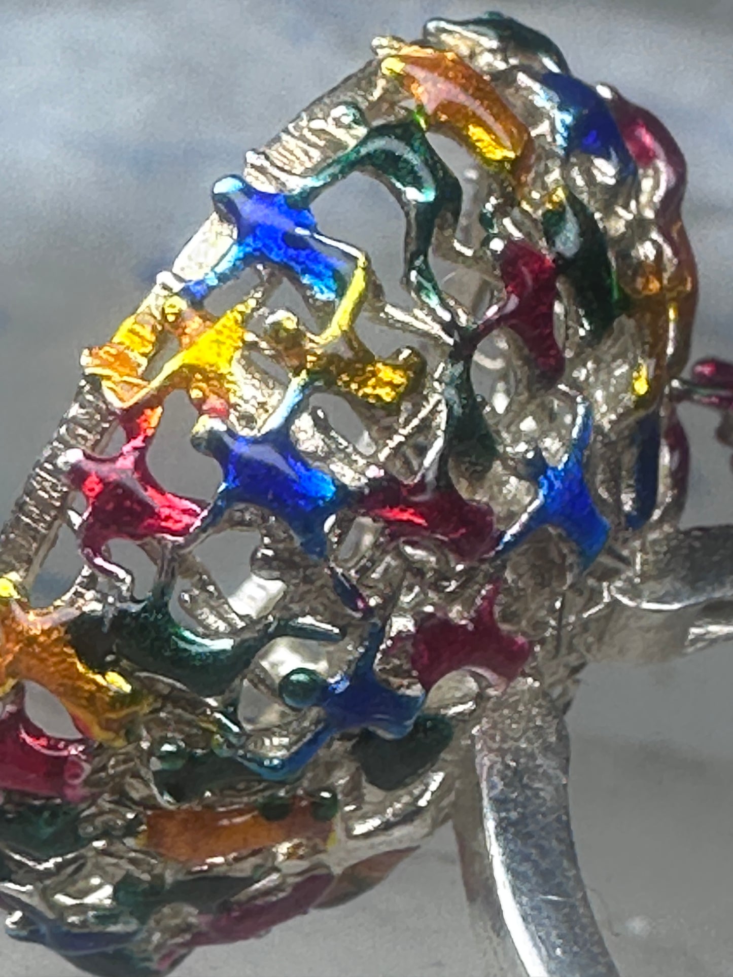 Figurative ring people climbing helping size 7.25 sterling silver women AS IS