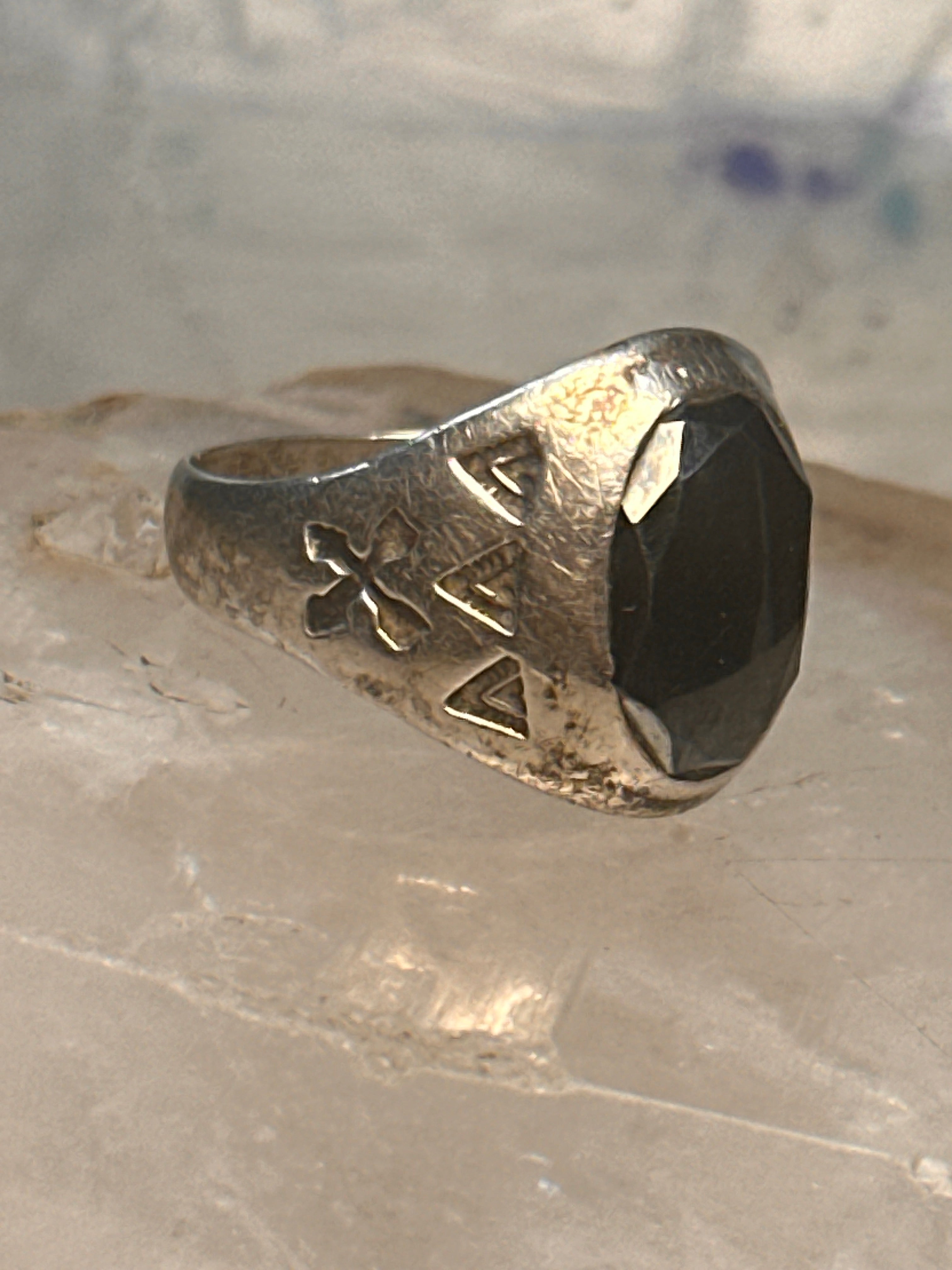 navajo Onyx オニキスsilver 925 シルバー リング Vintage Navajo Sterling Silver Faceted Black Onyx Crossed Arrows