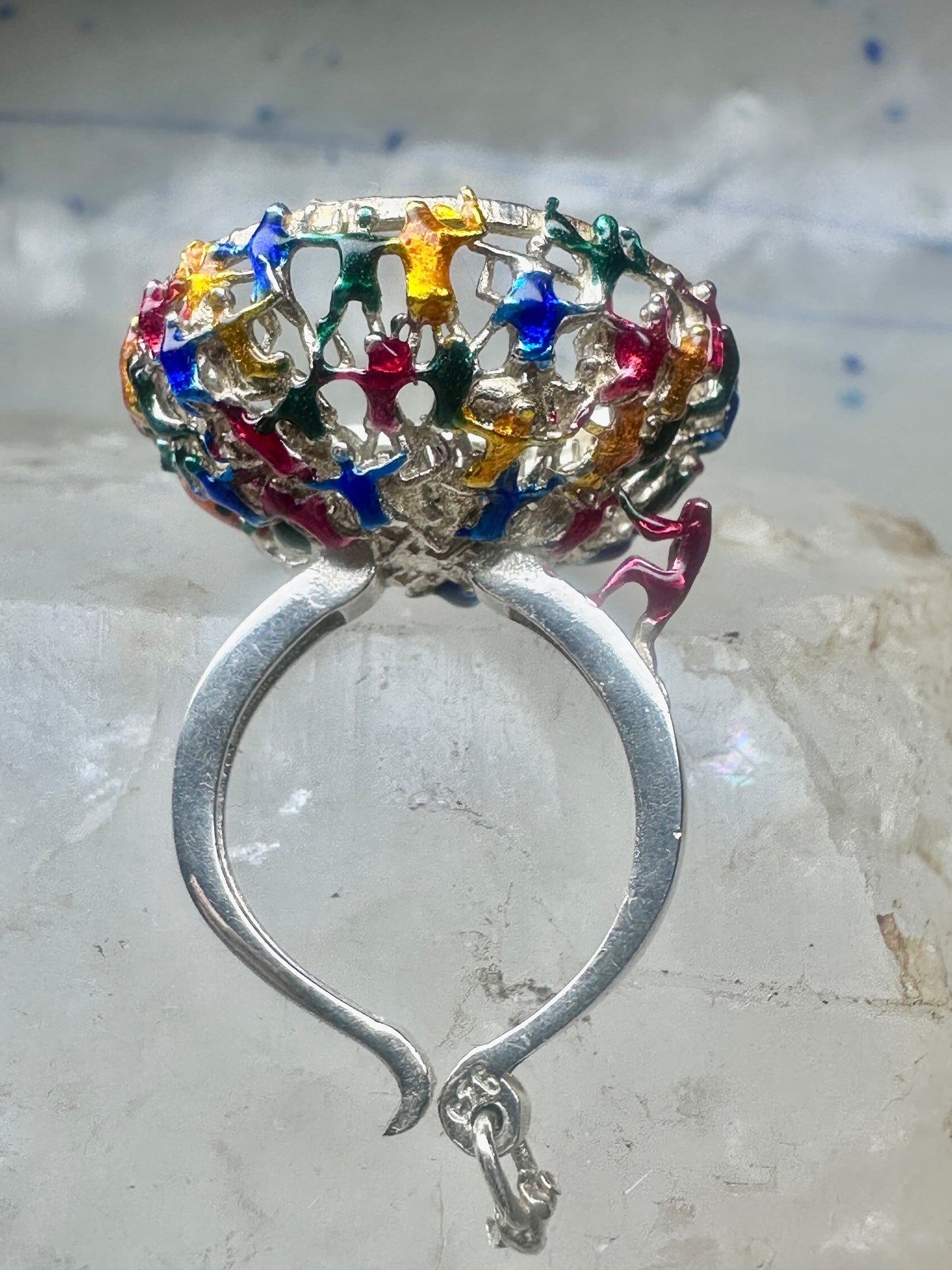 Figurative ring people climbing helping size 7.25 sterling silver women AS IS