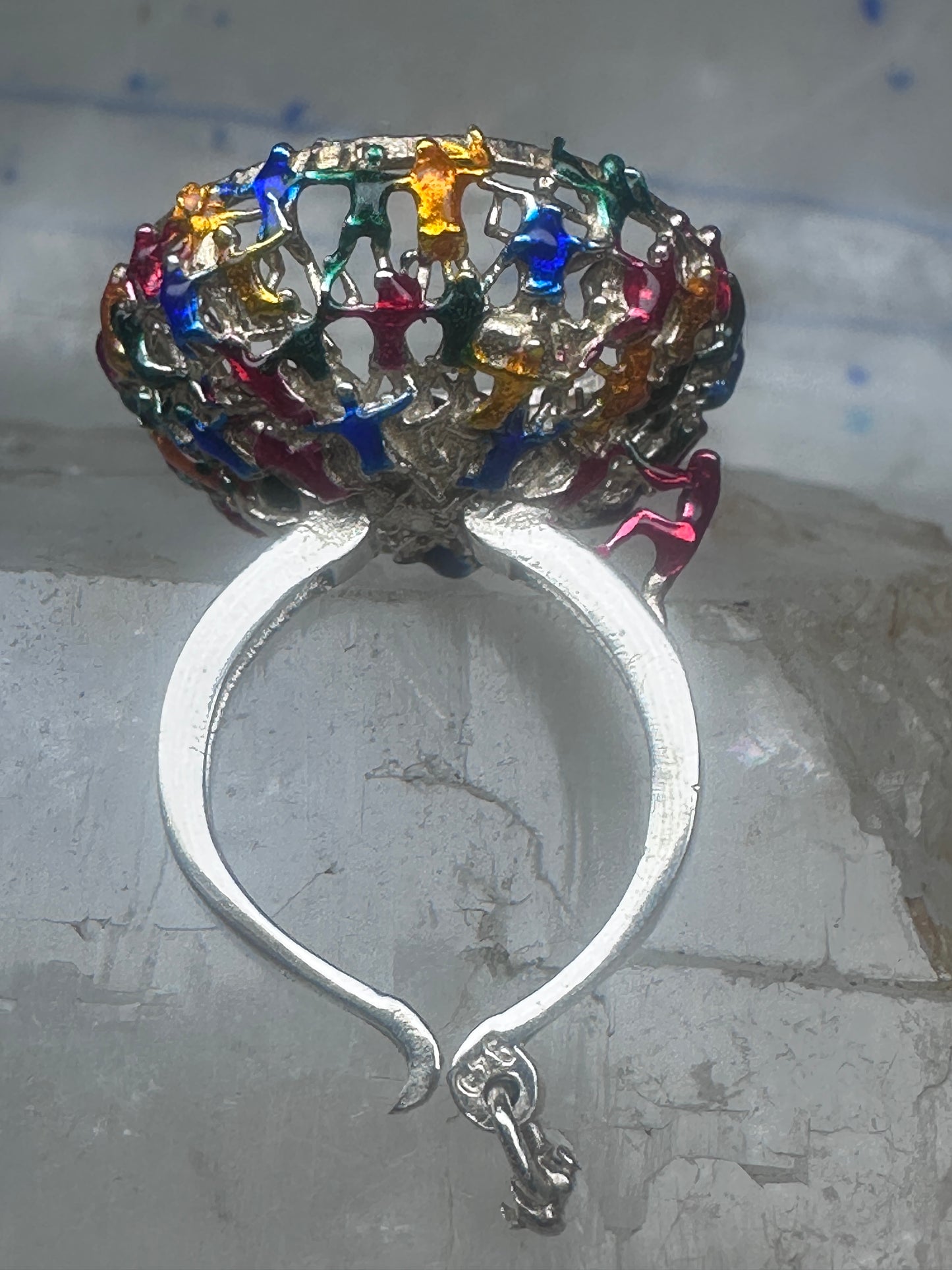 Figurative ring people climbing helping size 7.25 sterling silver women AS IS
