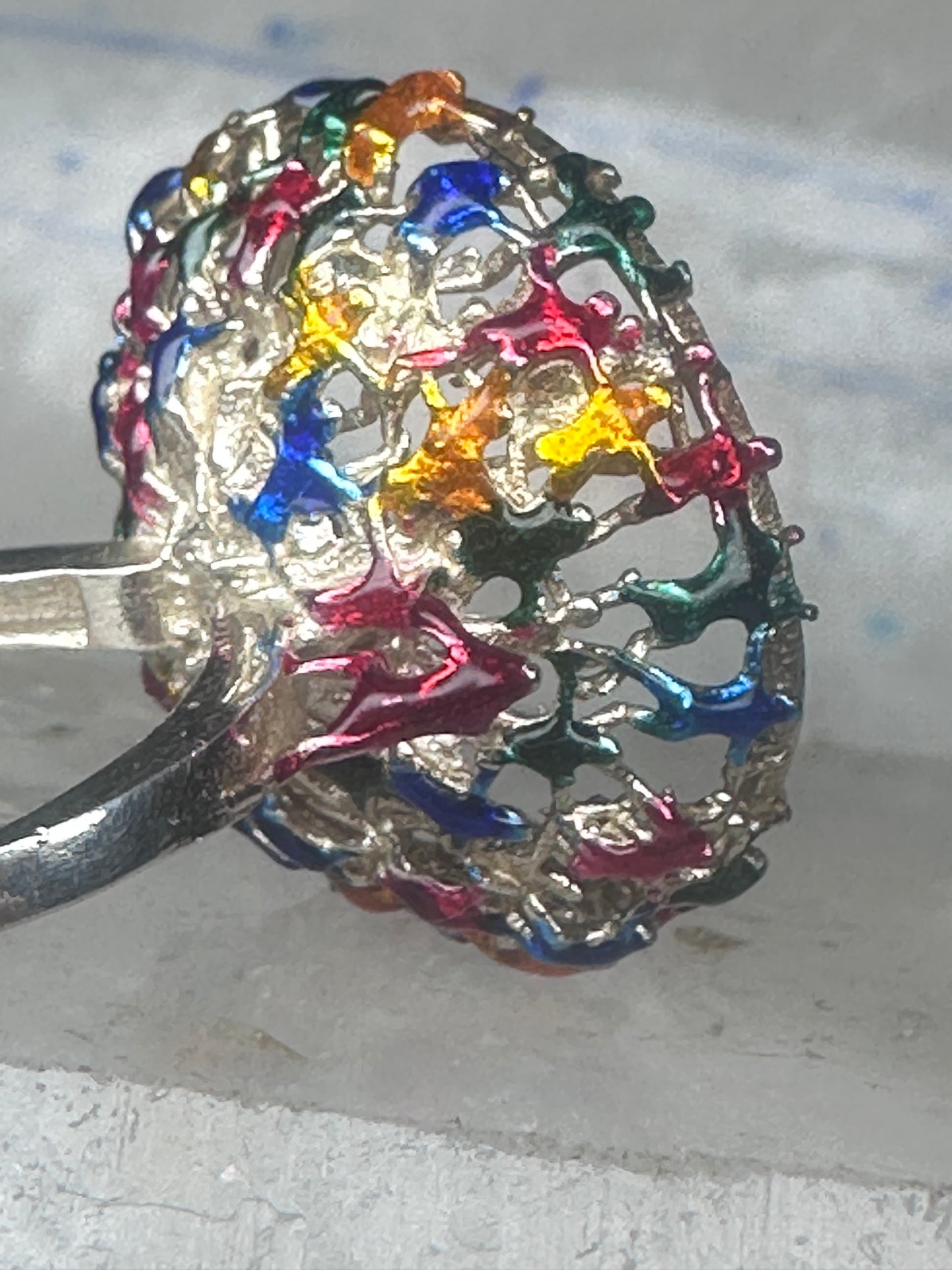 Figurative ring people climbing helping size 7.25 sterling silver women AS IS