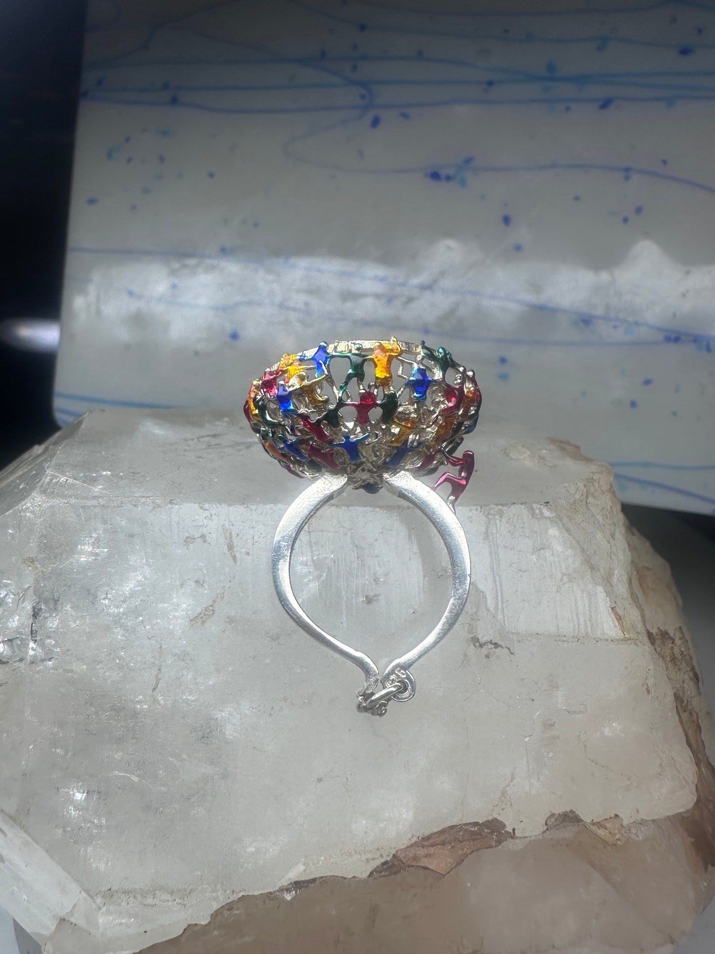 Figurative ring people climbing helping size 7.25 sterling silver women AS IS