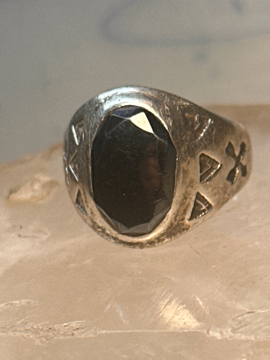 Onyx ring Navajo size 9.25 crossed arrows band sterling silver women men
