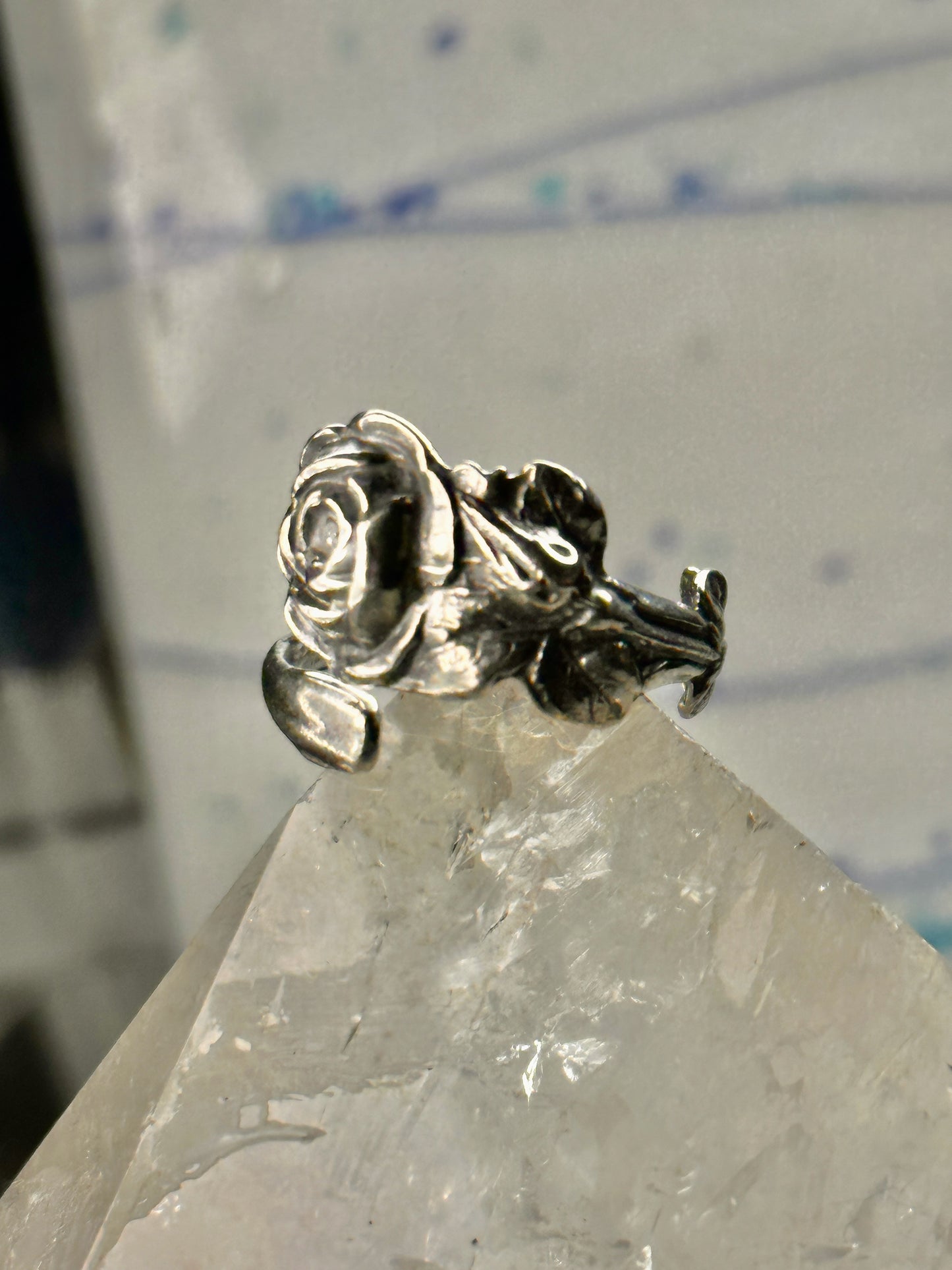Rose  Spoon ring band size 7 leaves floral sterling silver girls women