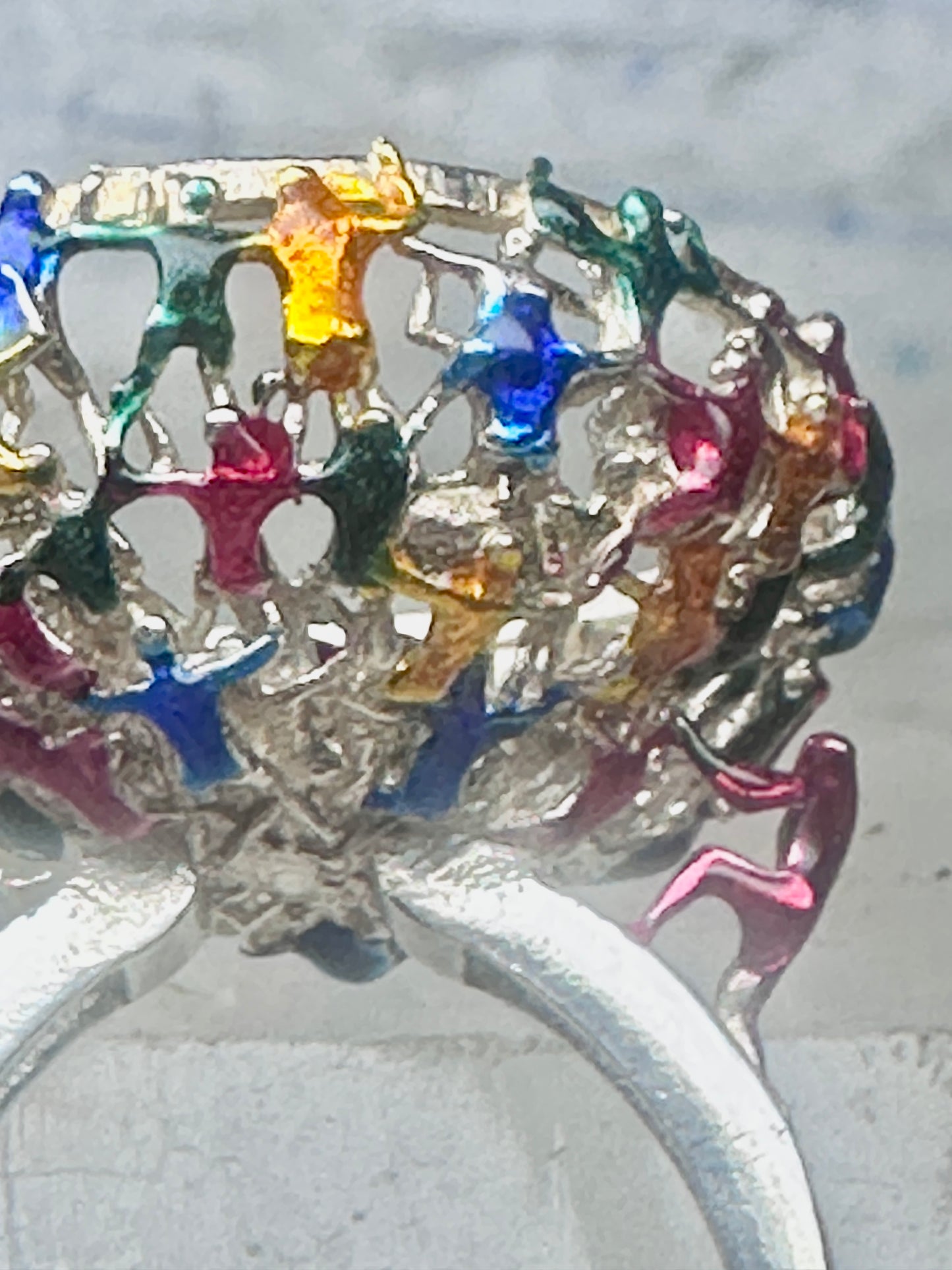 Figurative ring people climbing helping size 7.25 sterling silver women AS IS