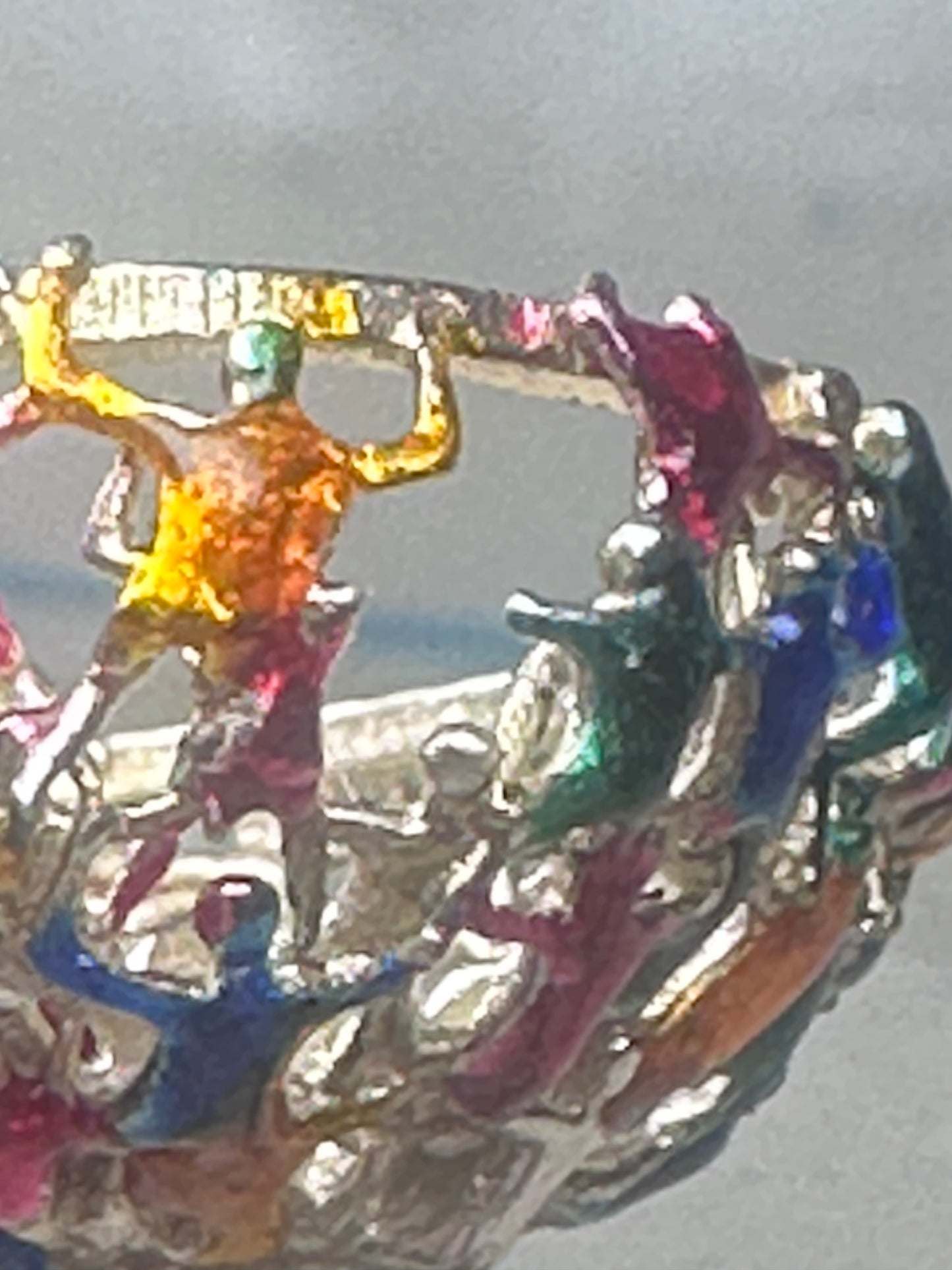 Figurative ring people climbing helping size 7.25 sterling silver women AS IS