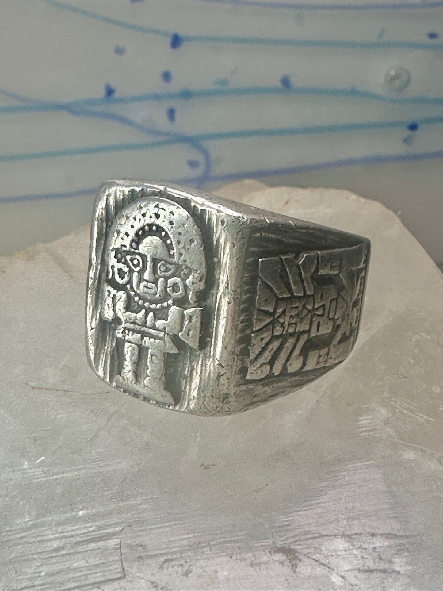 Mexican ring Aztec Gods figurative band size 9.75 sterling silver women