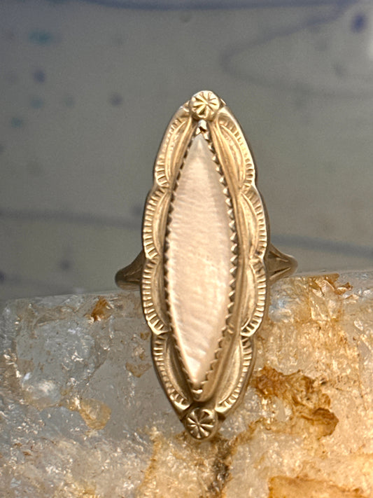Navajo ring long mother of pearl size 8.5 sterling silver women signed A Payton