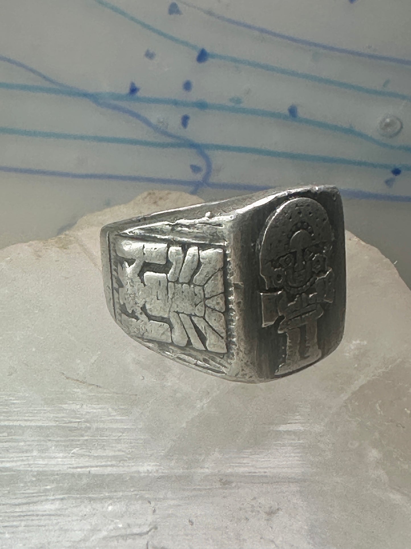 Mexican ring Aztec Gods figurative band size 9.75 sterling silver women