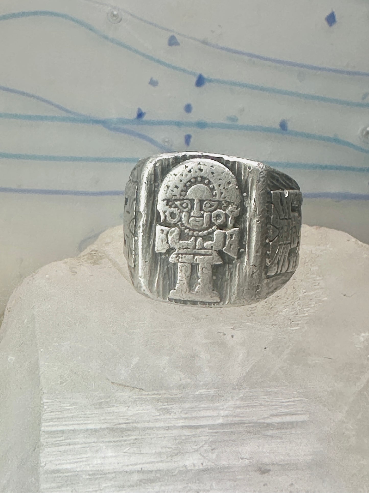 Mexican ring Aztec Gods figurative band size 9.75 sterling silver women