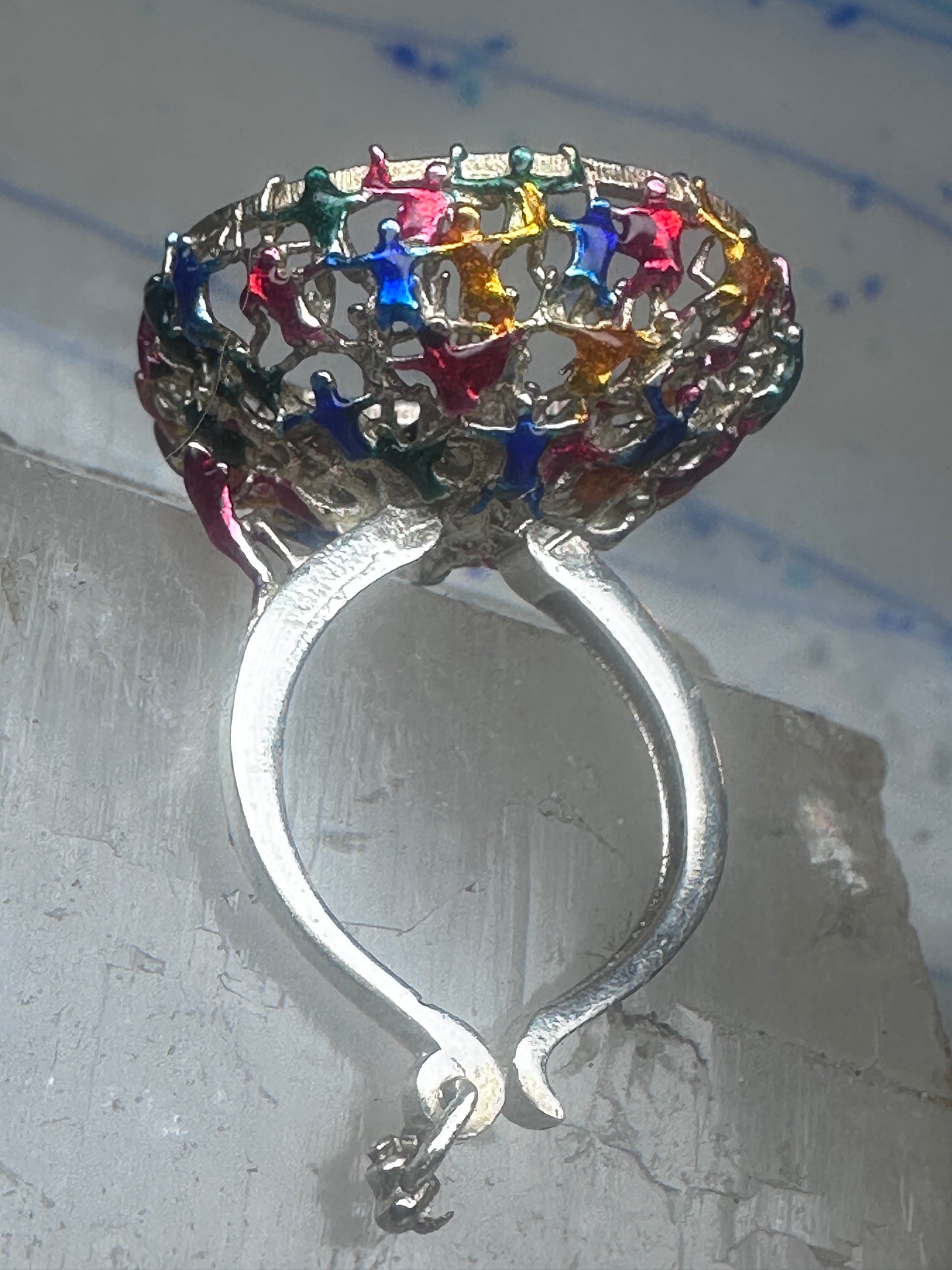 Figurative ring people climbing helping size 7.25 sterling silver women AS IS