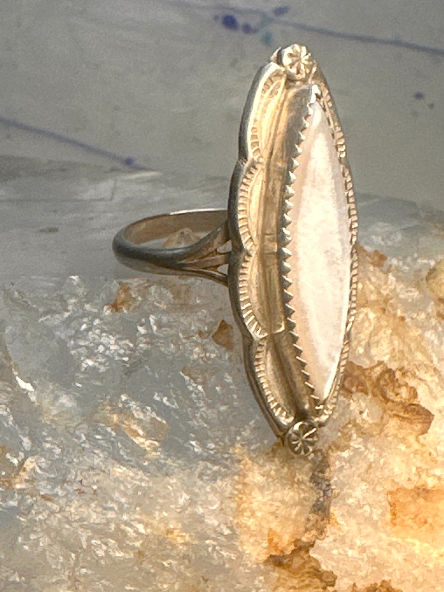 Navajo ring long mother of pearl size 8.5 sterling silver women signed A Payton