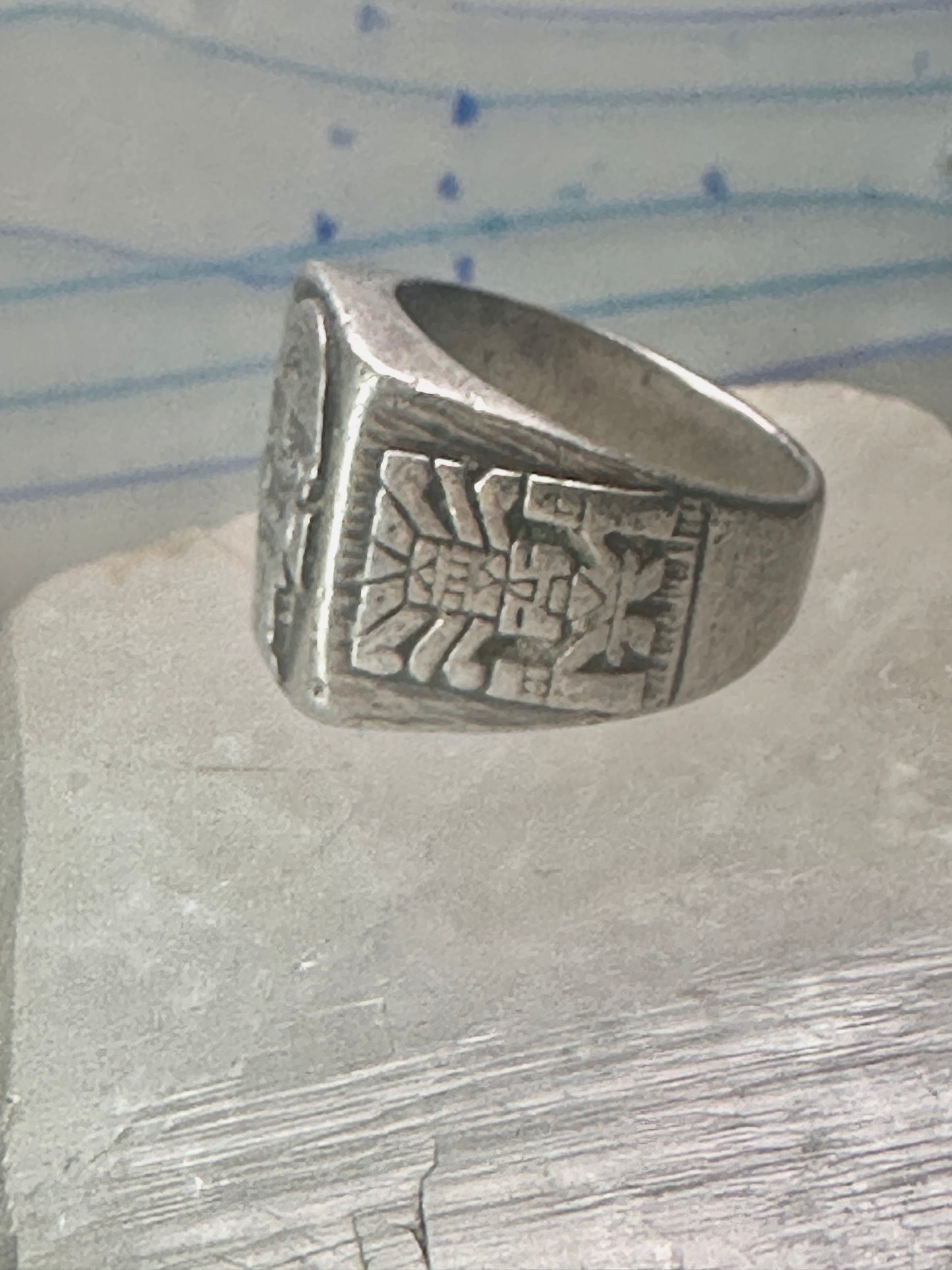 Mexican ring Aztec Gods figurative band size 9.75 sterling silver women