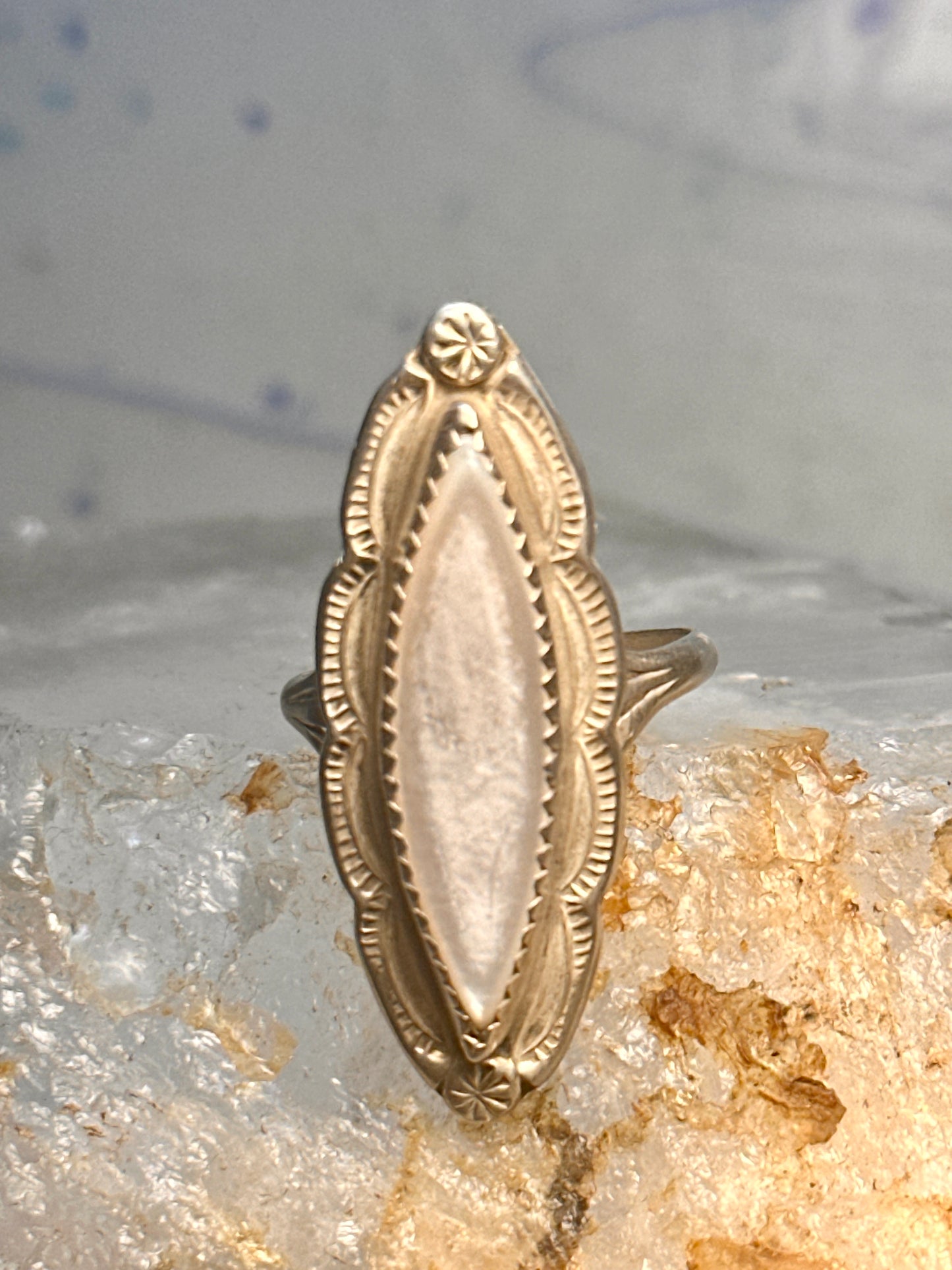 Navajo ring long mother of pearl size 8.5 sterling silver women signed A Payton