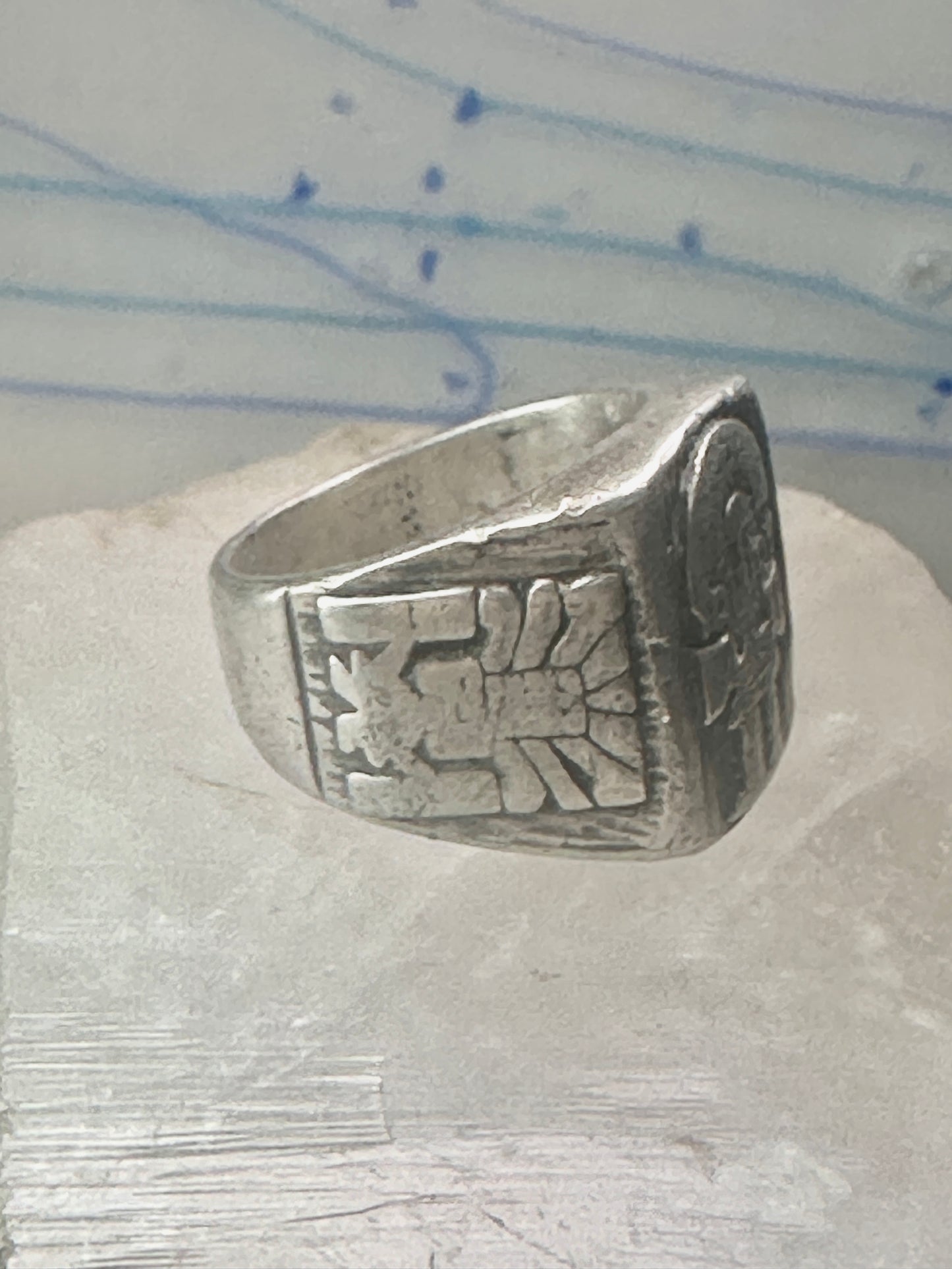 Mexican ring Aztec Gods figurative band size 9.75 sterling silver women