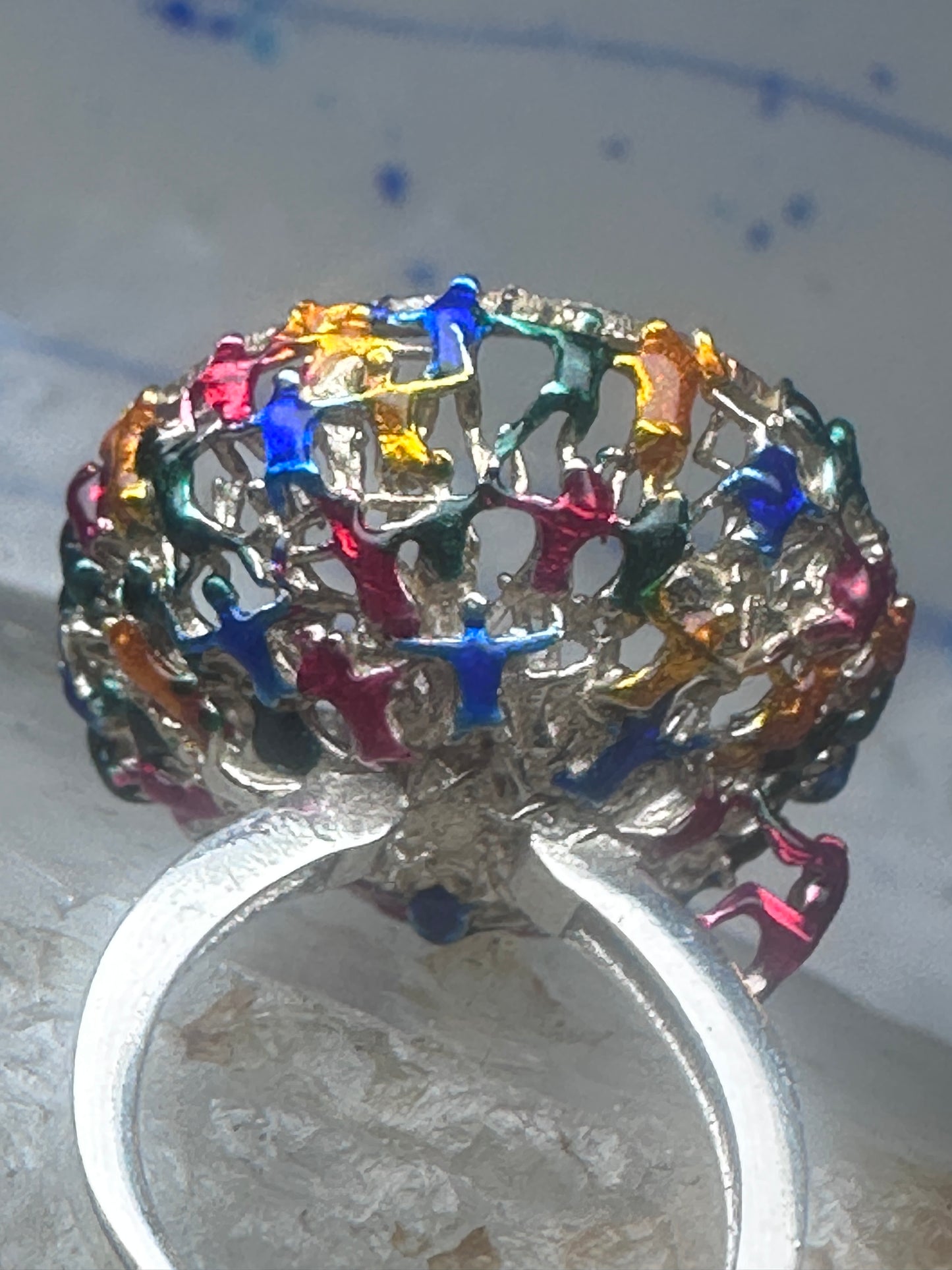 Figurative ring people climbing helping size 7.25 sterling silver women AS IS