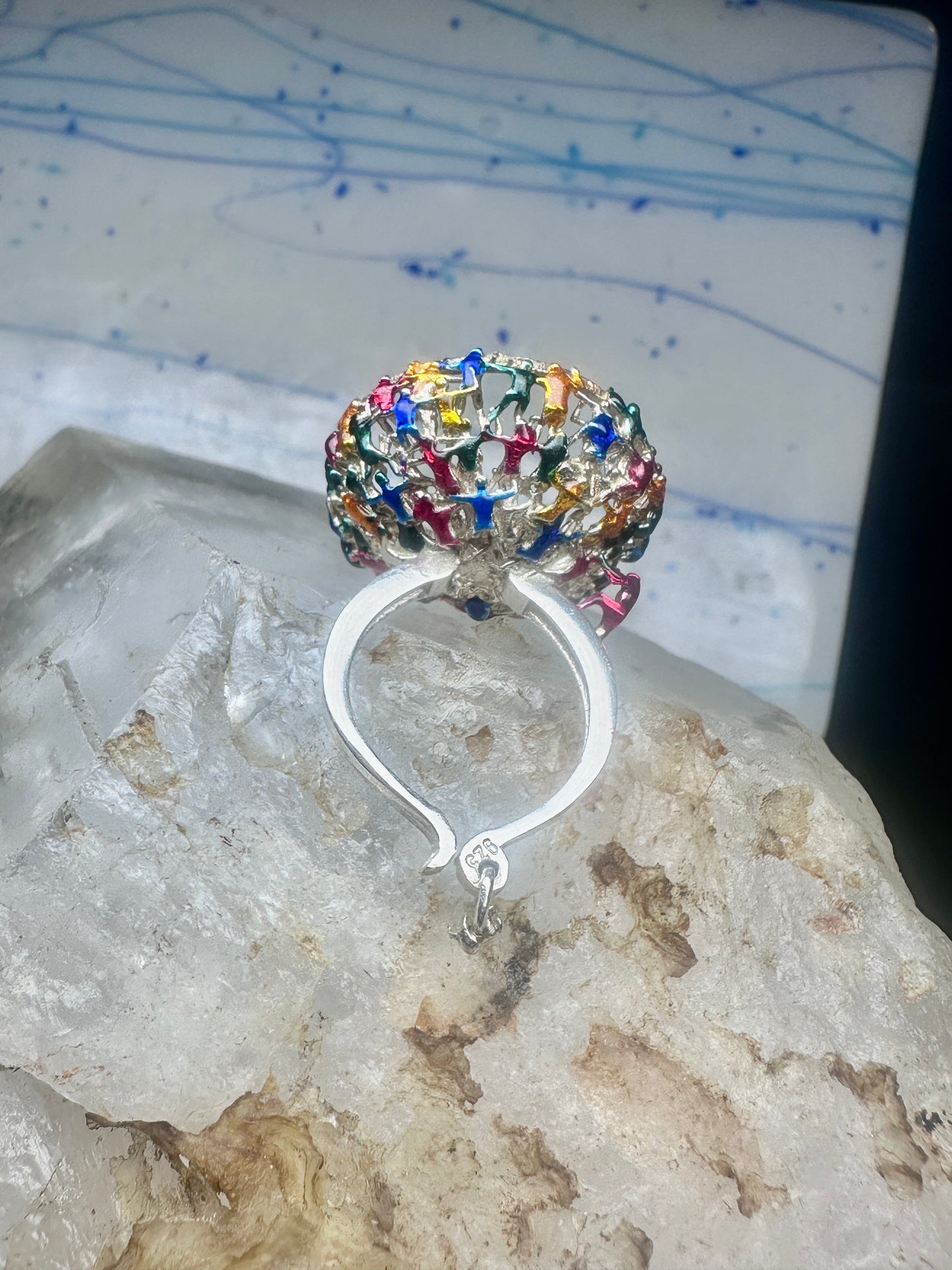 Figurative ring people climbing helping size 7.25 sterling silver women AS IS