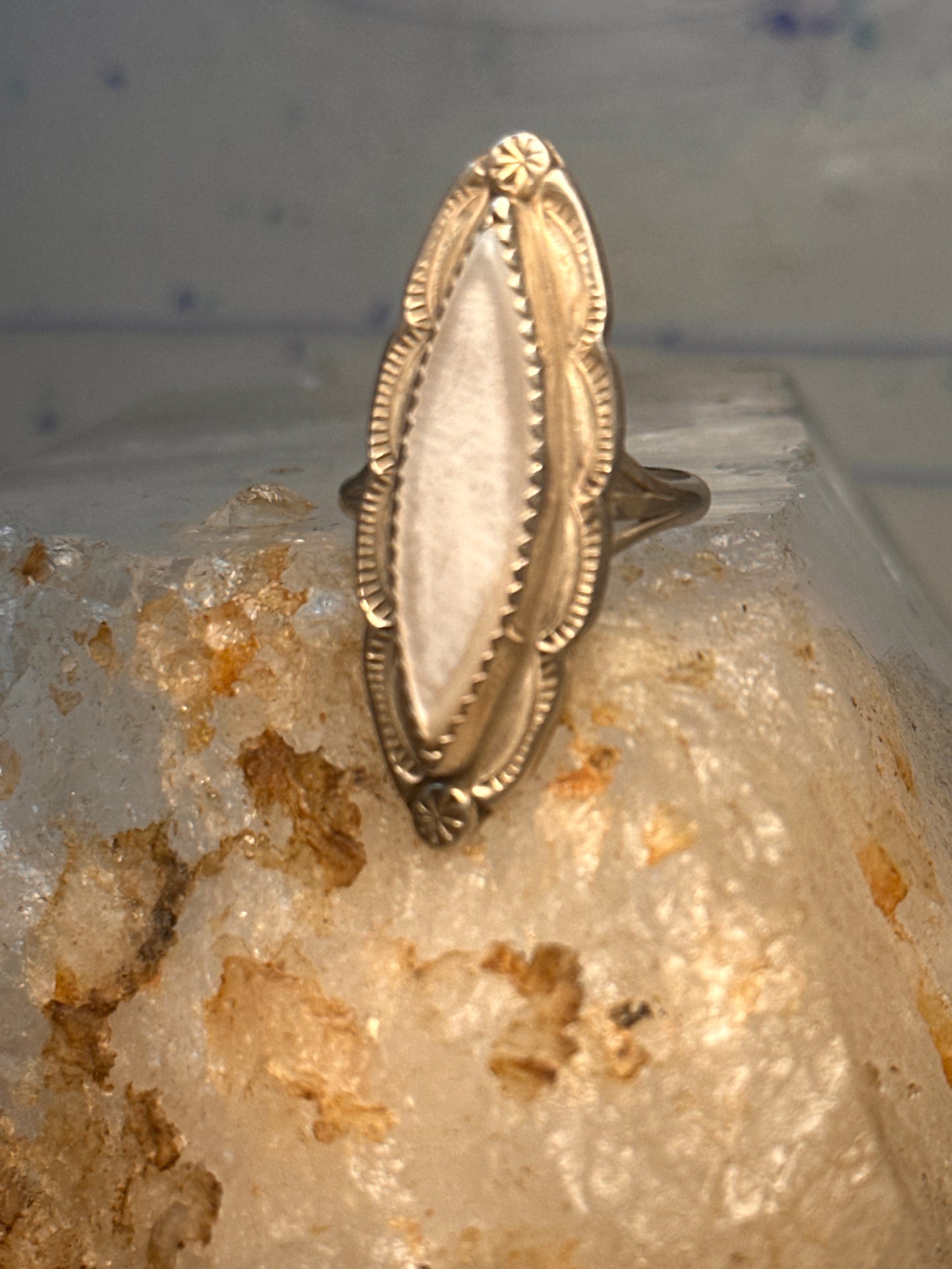 Navajo ring long mother of pearl size 8.5 sterling silver women signed A Payton
