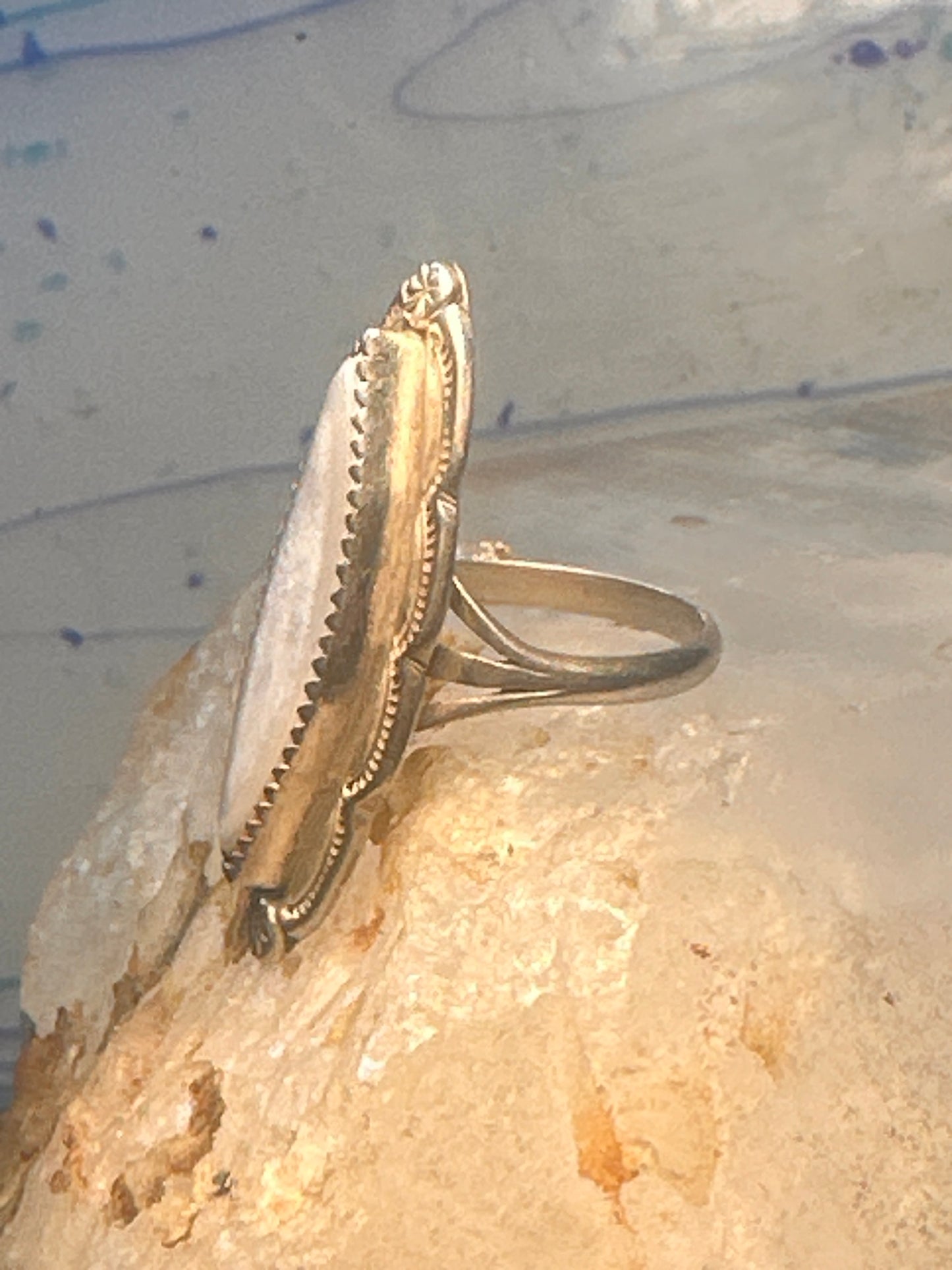 Navajo ring long mother of pearl size 8.5 sterling silver women signed A Payton