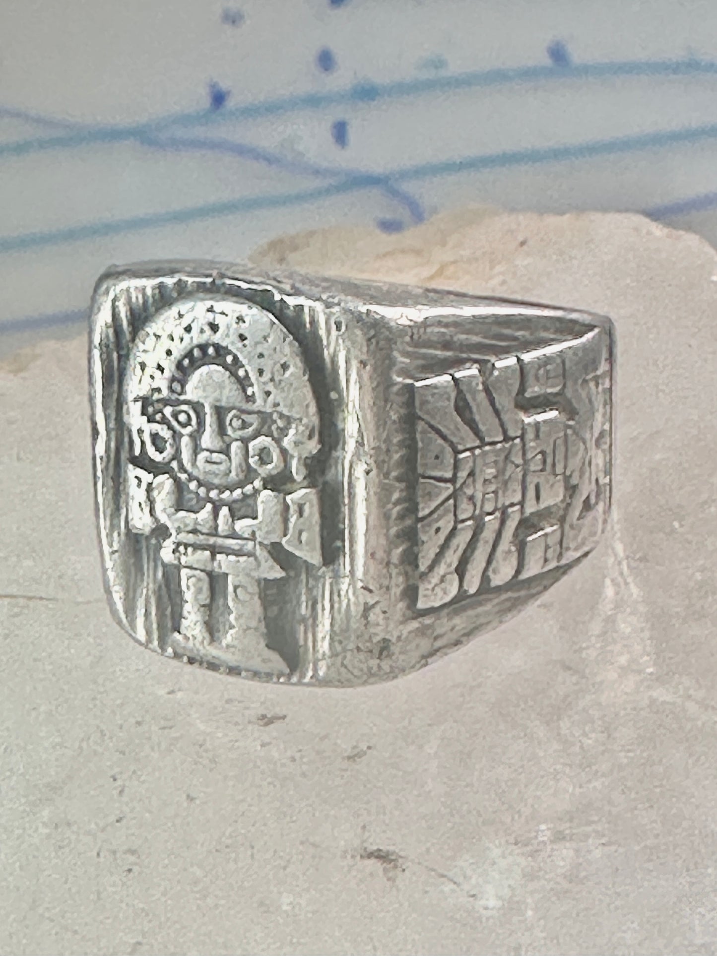 Mexican ring Aztec Gods figurative band size 9.75 sterling silver women